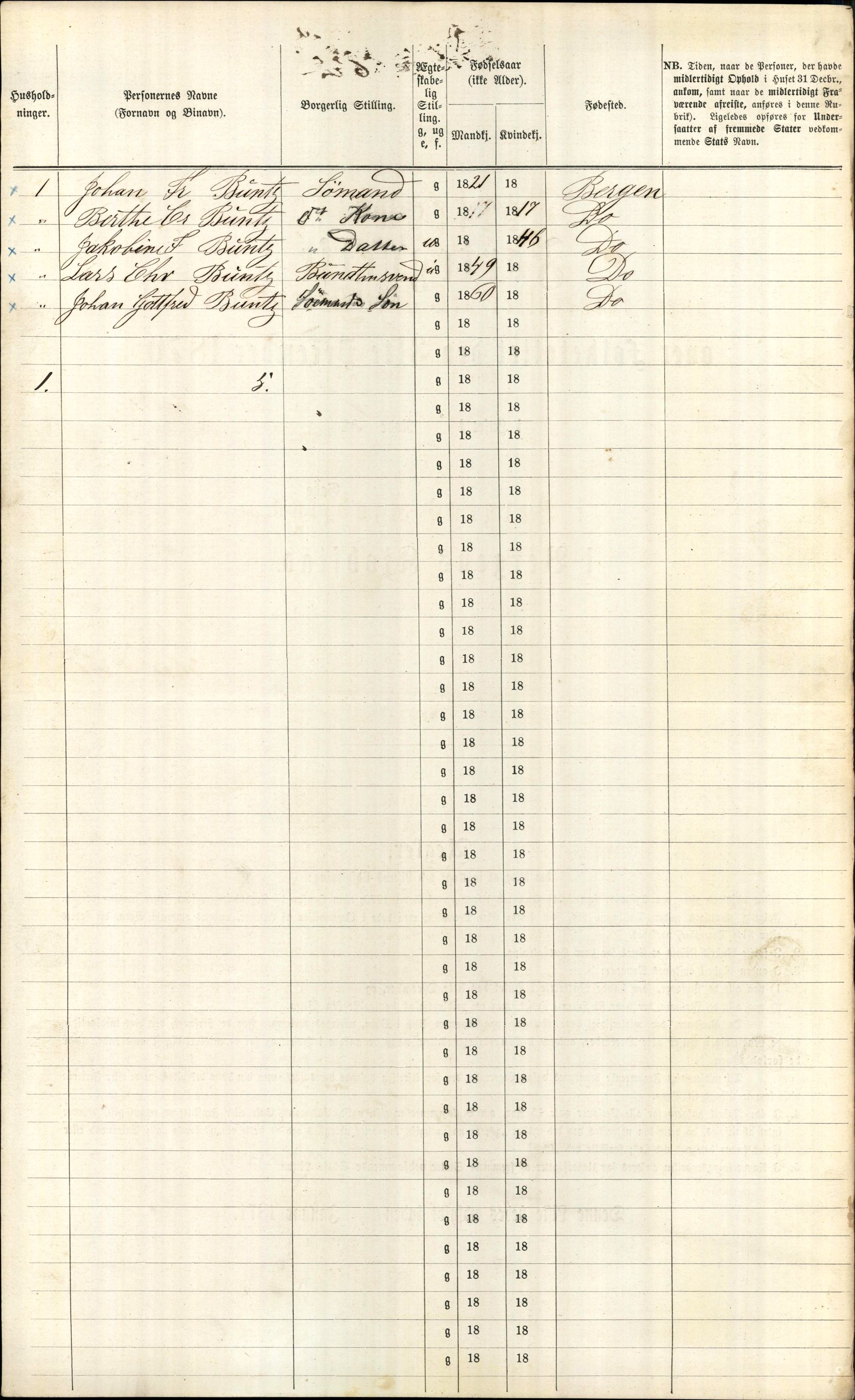 RA, 1870 census for 1301 Bergen, 1870