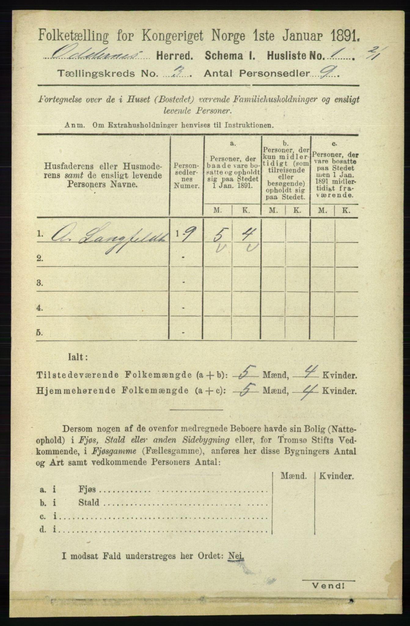 RA, 1891 census for 1012 Oddernes, 1891, p. 750