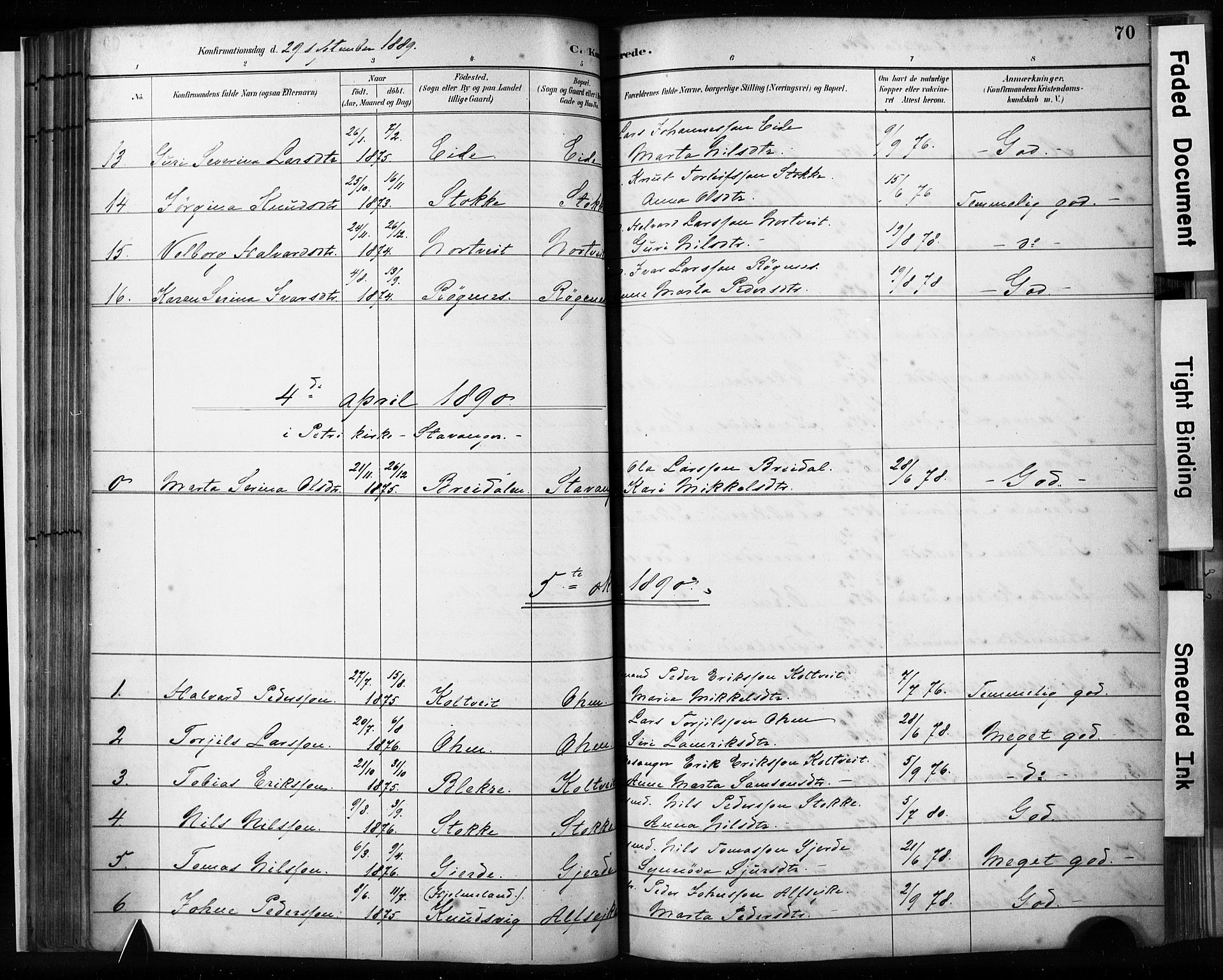 Skjold sokneprestkontor, AV/SAST-A-101847/H/Ha/Haa/L0009: Parish register (official) no. A 9, 1882-1898, p. 70