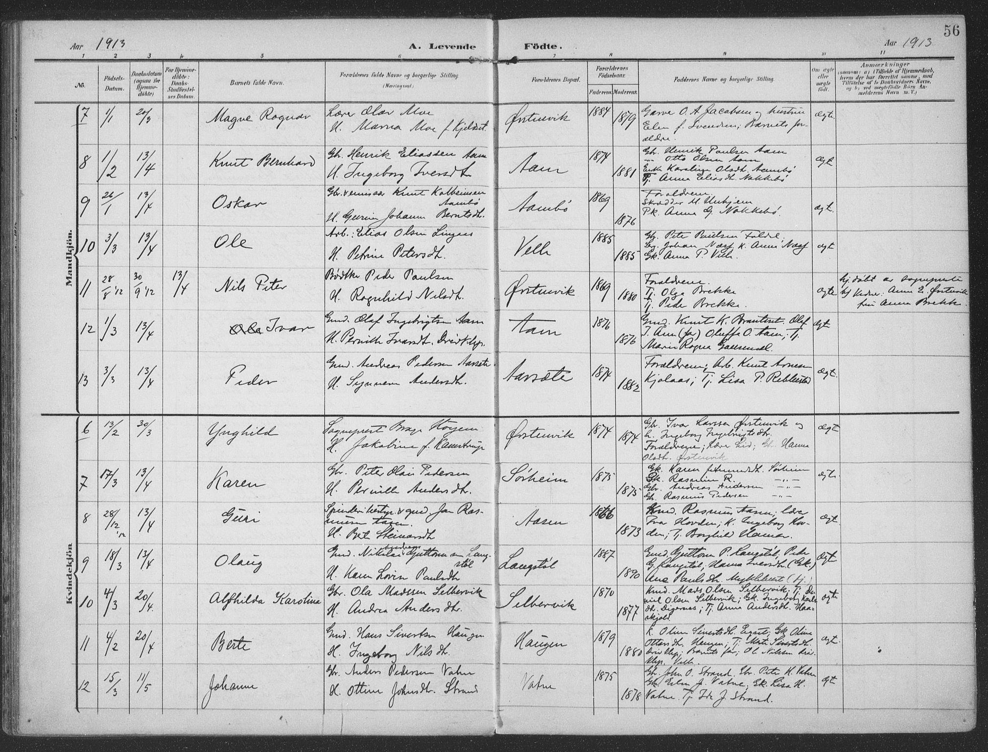 Ministerialprotokoller, klokkerbøker og fødselsregistre - Møre og Romsdal, AV/SAT-A-1454/513/L0178: Parish register (official) no. 513A05, 1906-1919, p. 56