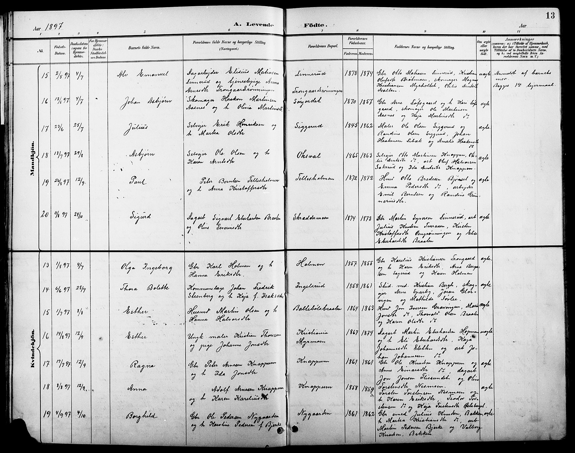 Åsnes prestekontor, SAH/PREST-042/H/Ha/Hab/L0004: Parish register (copy) no. 4, 1895-1909, p. 13