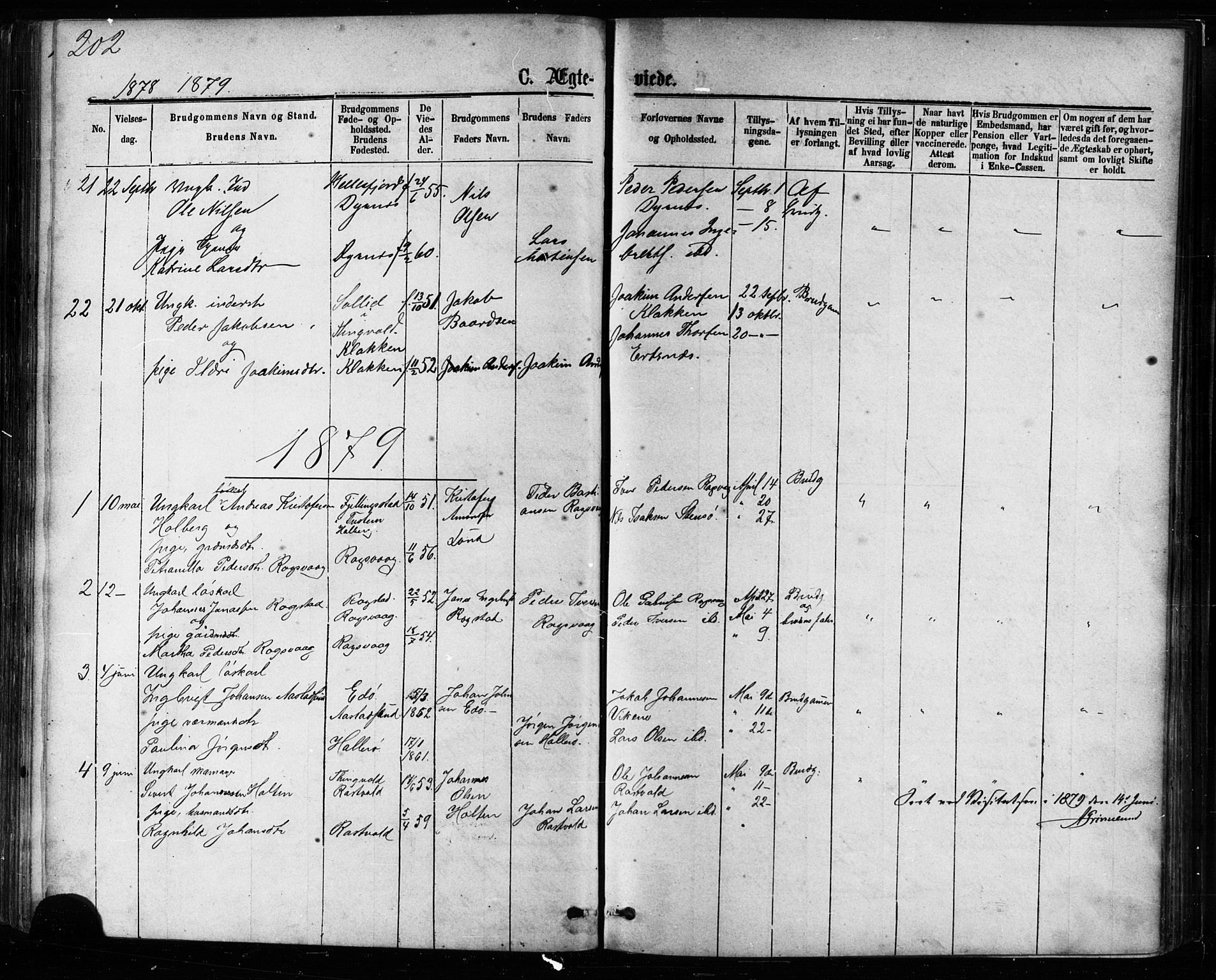 Ministerialprotokoller, klokkerbøker og fødselsregistre - Møre og Romsdal, AV/SAT-A-1454/581/L0938: Parish register (official) no. 581A06, 1873-1879, p. 202