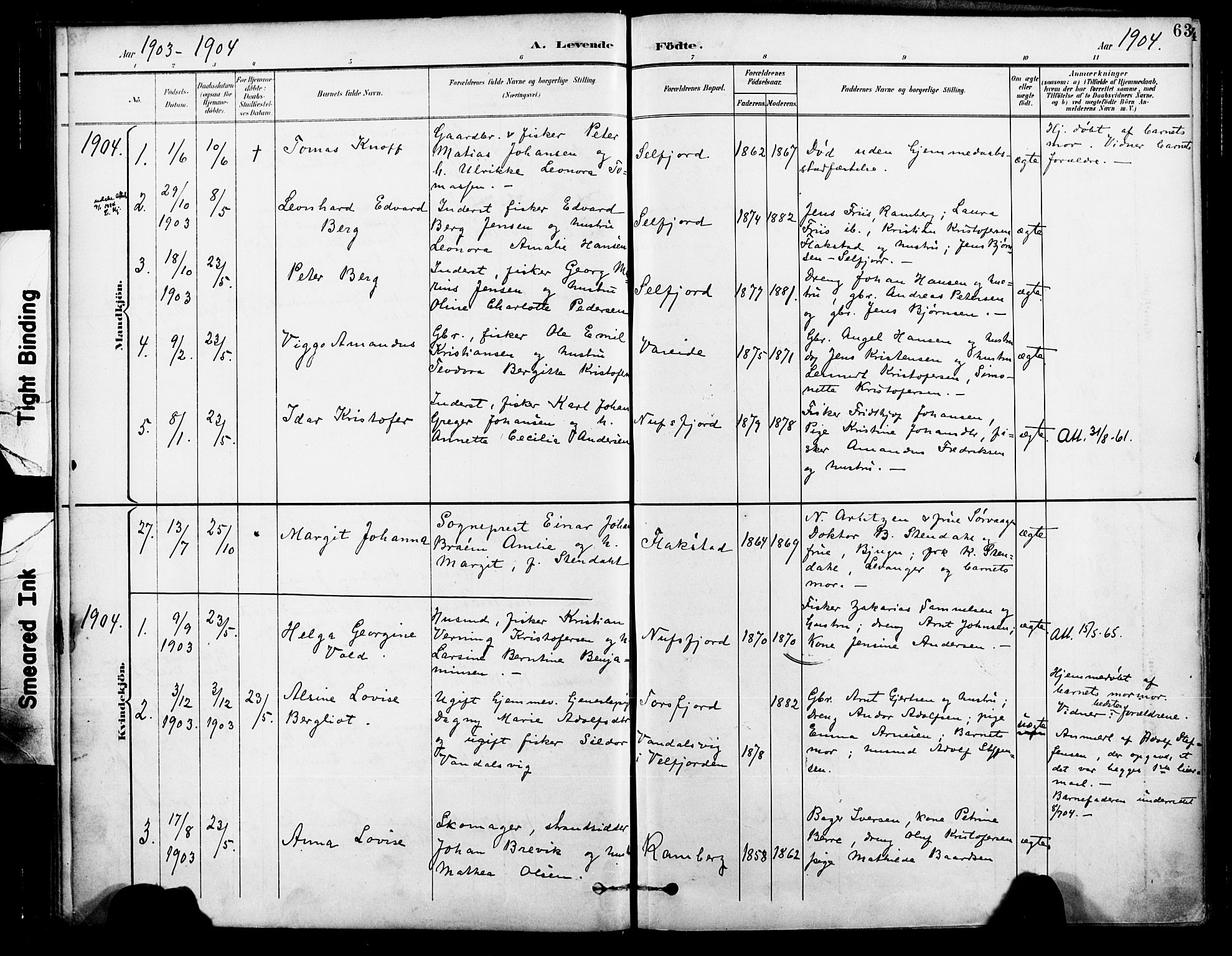 Ministerialprotokoller, klokkerbøker og fødselsregistre - Nordland, AV/SAT-A-1459/885/L1205: Parish register (official) no. 885A06, 1892-1905, p. 63