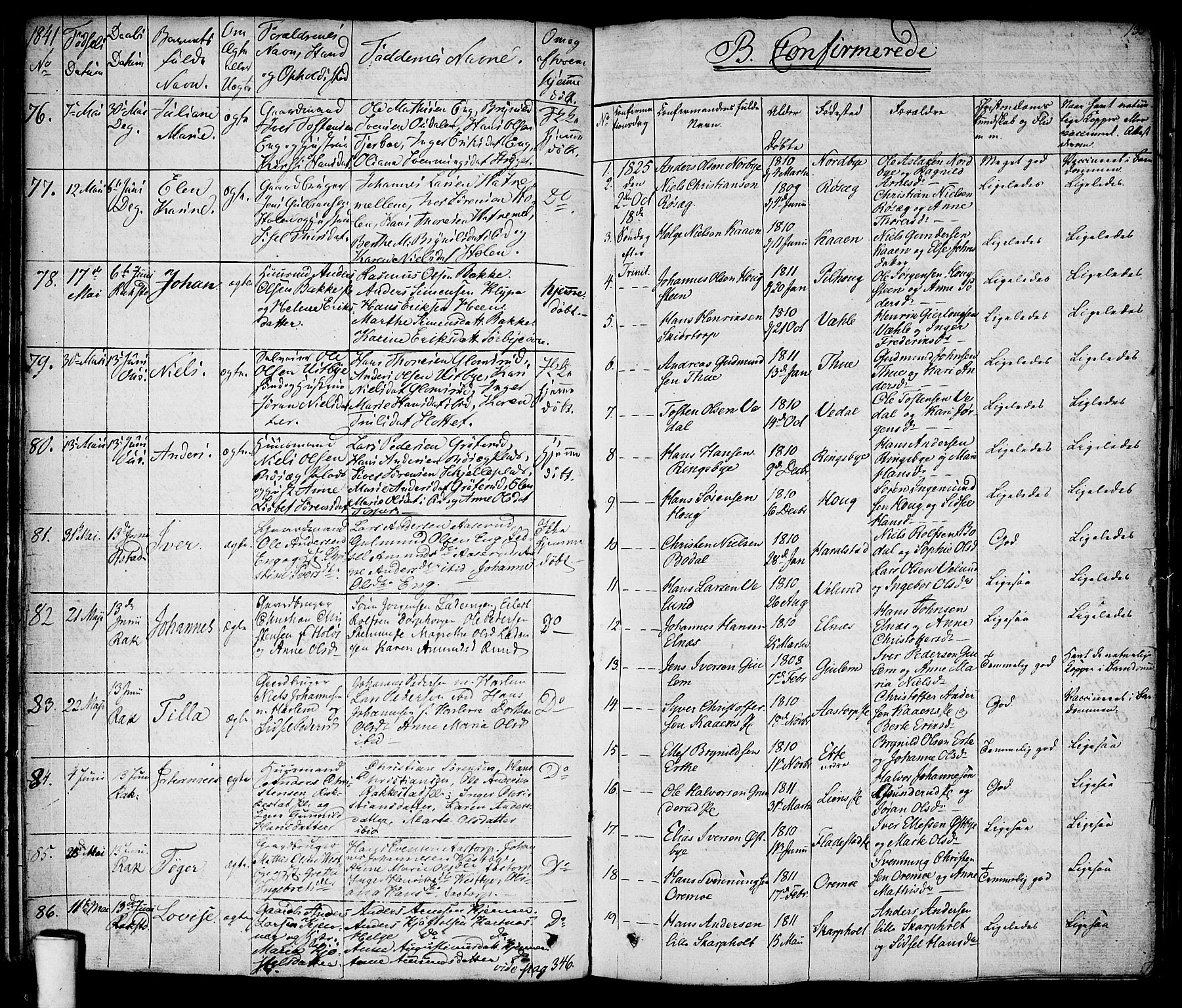 Rakkestad prestekontor Kirkebøker, SAO/A-2008/F/Fa/L0007: Parish register (official) no. I 7, 1825-1841, p. 135