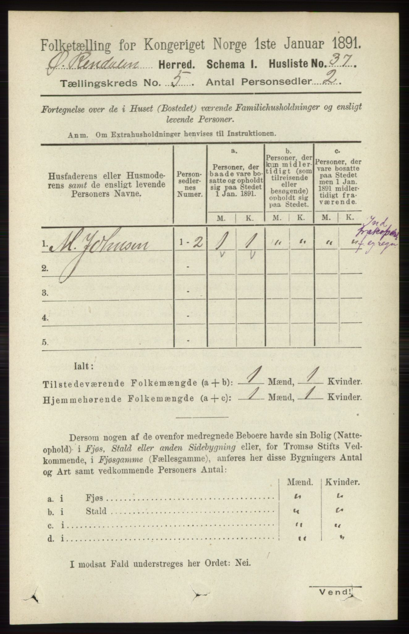 RA, 1891 census for 0433 Øvre Rendal, 1891, p. 1303