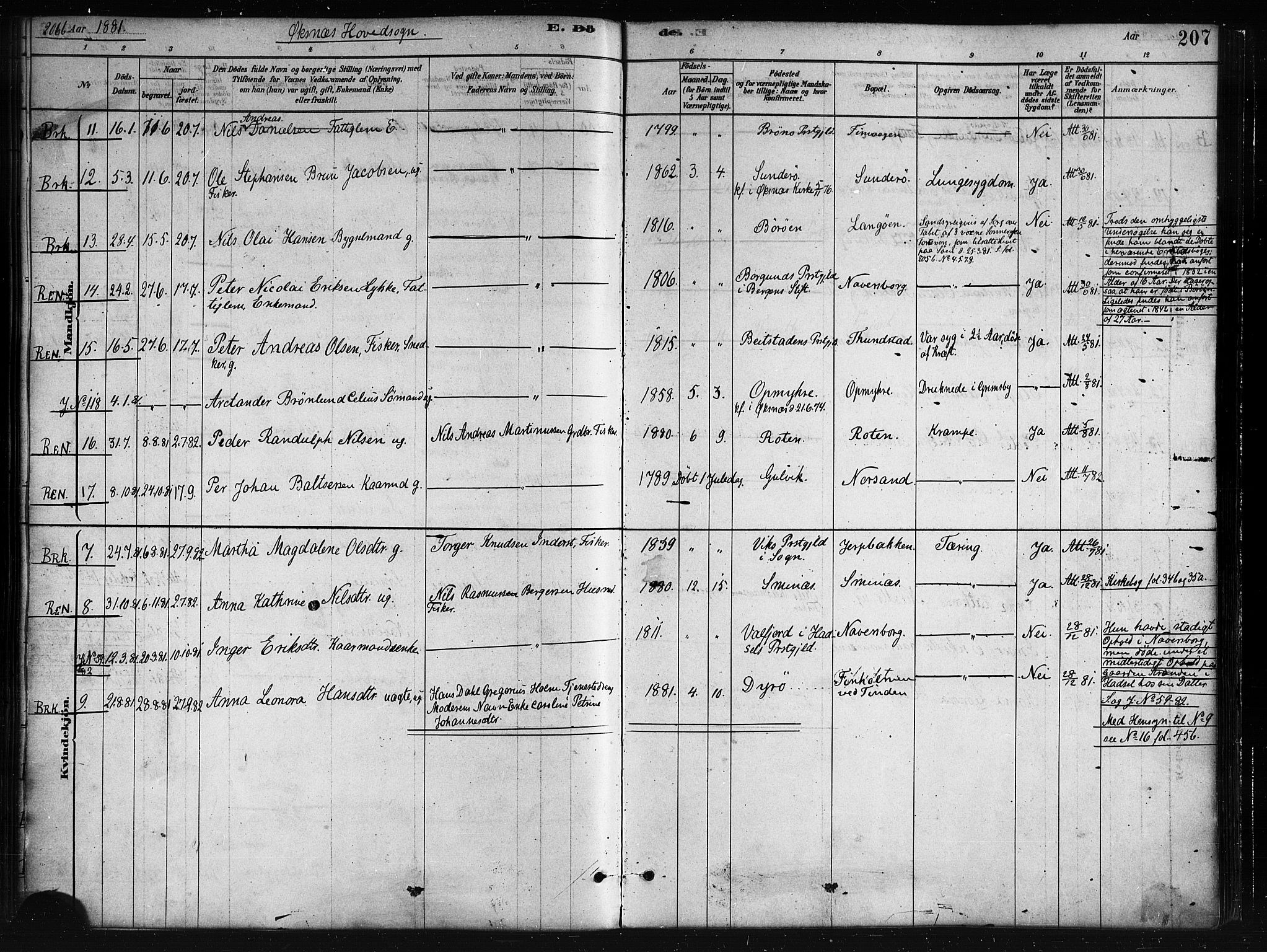 Ministerialprotokoller, klokkerbøker og fødselsregistre - Nordland, AV/SAT-A-1459/893/L1335: Parish register (official) no. 893A08 /1, 1878-1884, p. 207