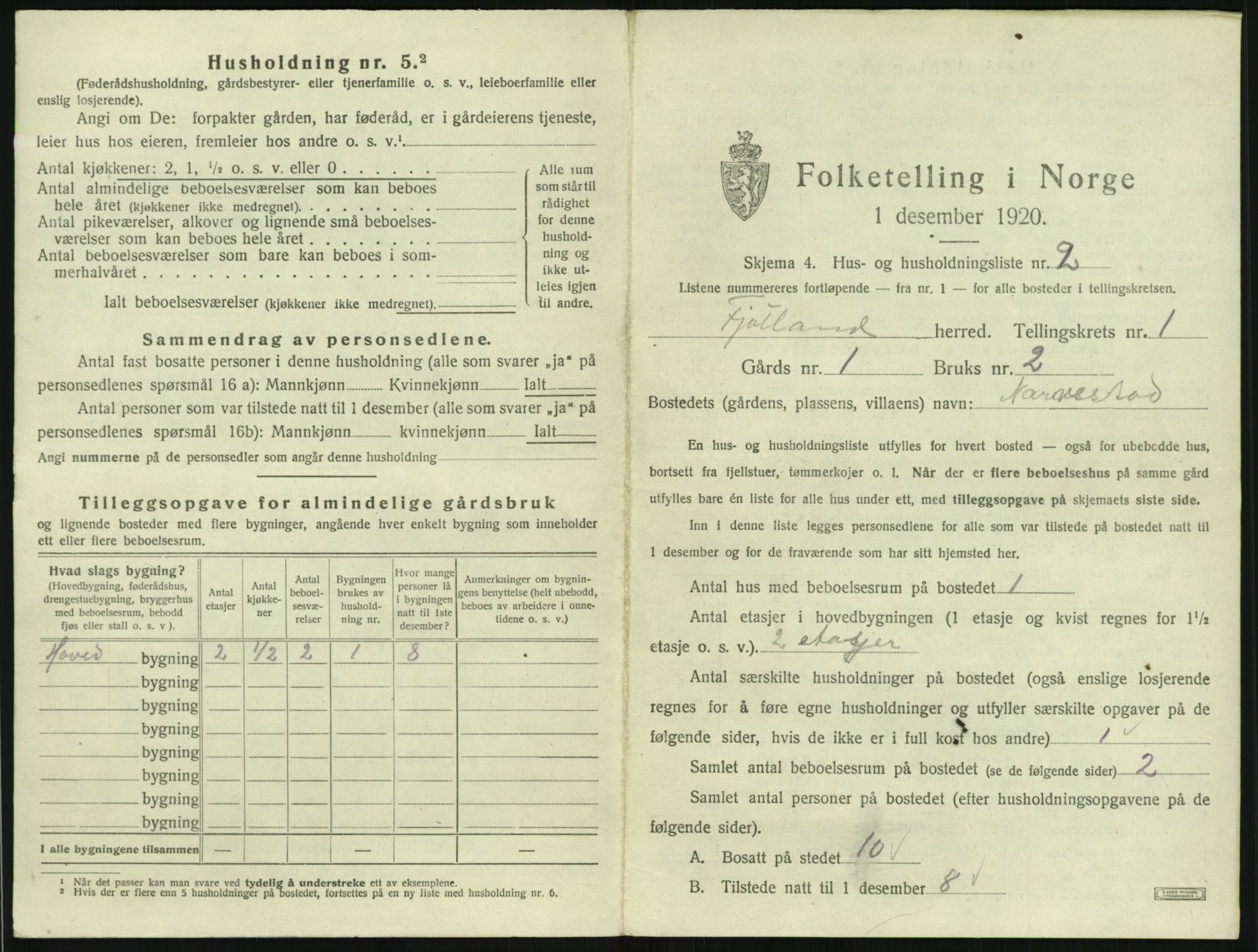 SAK, 1920 census for Fjotland, 1920, p. 40