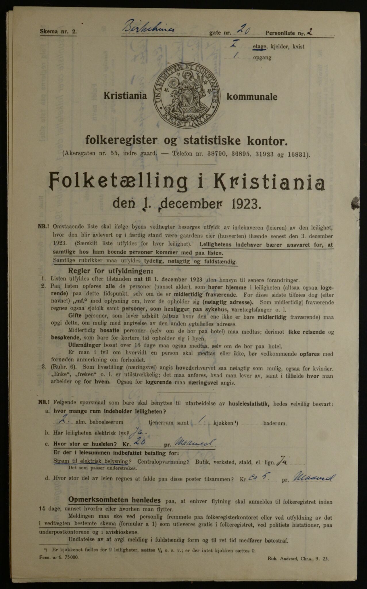 OBA, Municipal Census 1923 for Kristiania, 1923, p. 6038