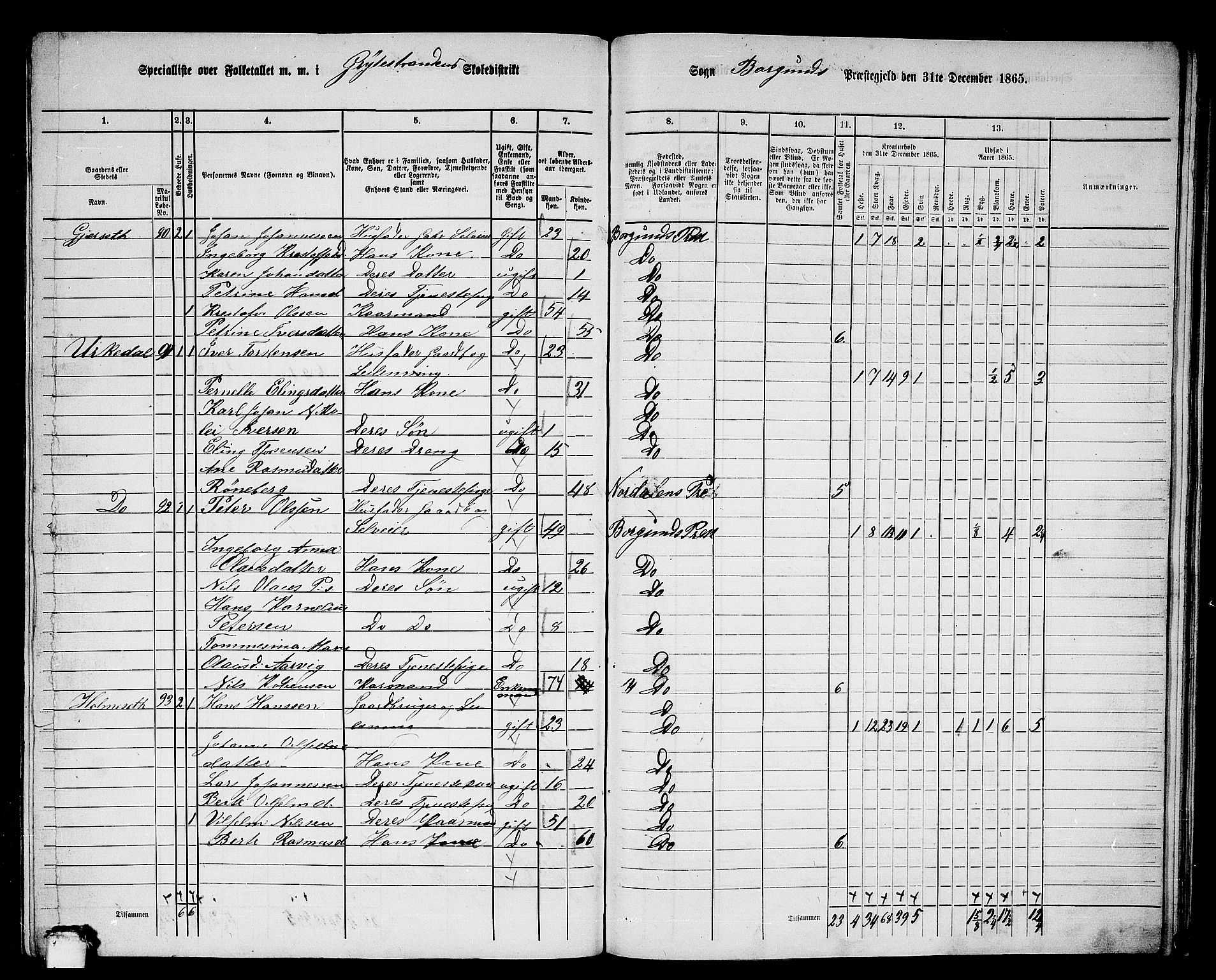 RA, 1865 census for Borgund, 1865, p. 222