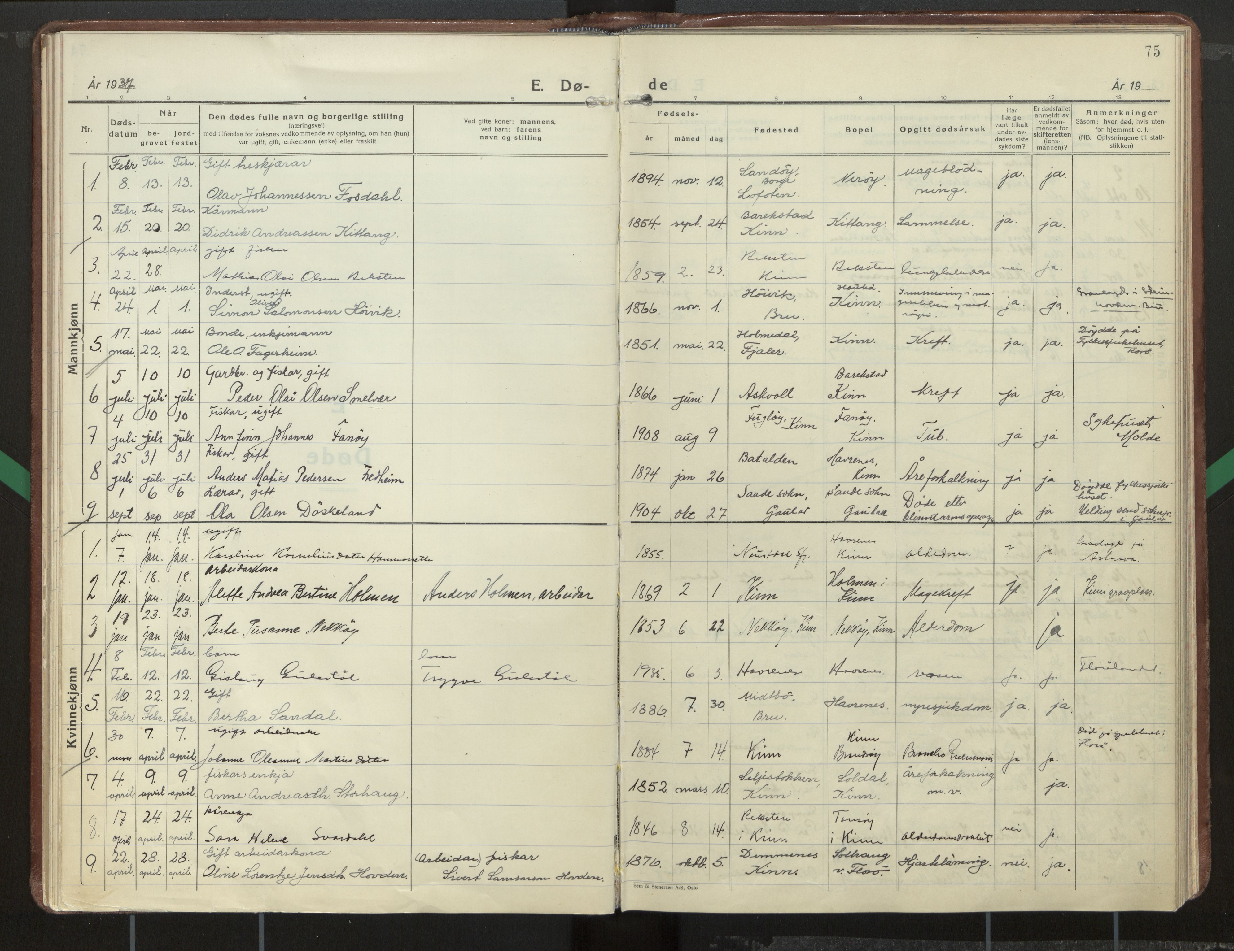 Kinn sokneprestembete, AV/SAB-A-80801/H/Haa/Haab/L0012: Parish register (official) no. B 12, 1937-1968, p. 75