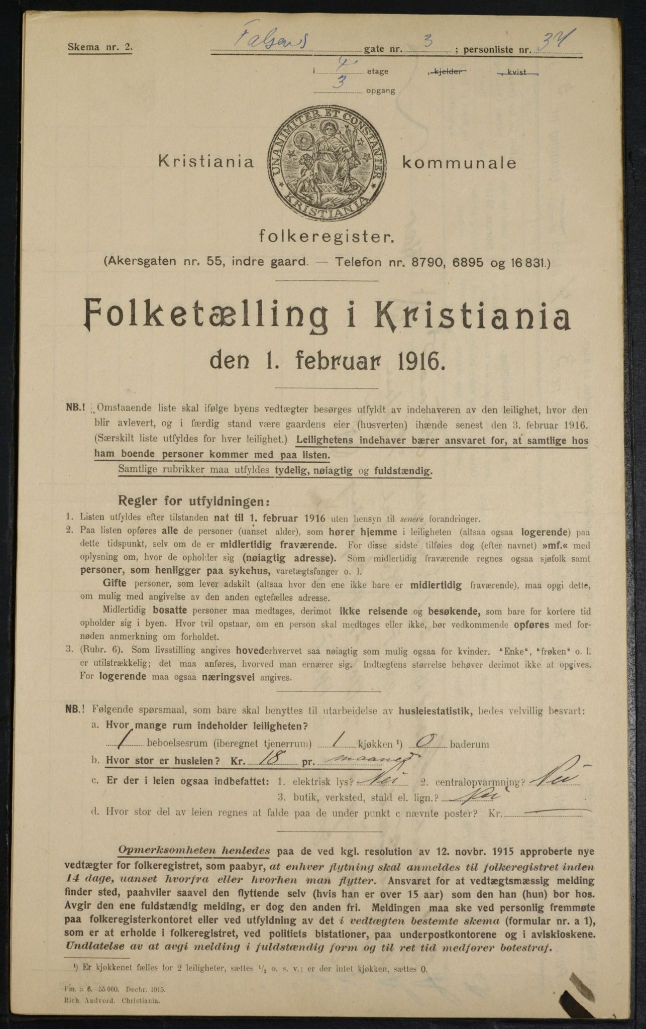 OBA, Municipal Census 1916 for Kristiania, 1916, p. 23663