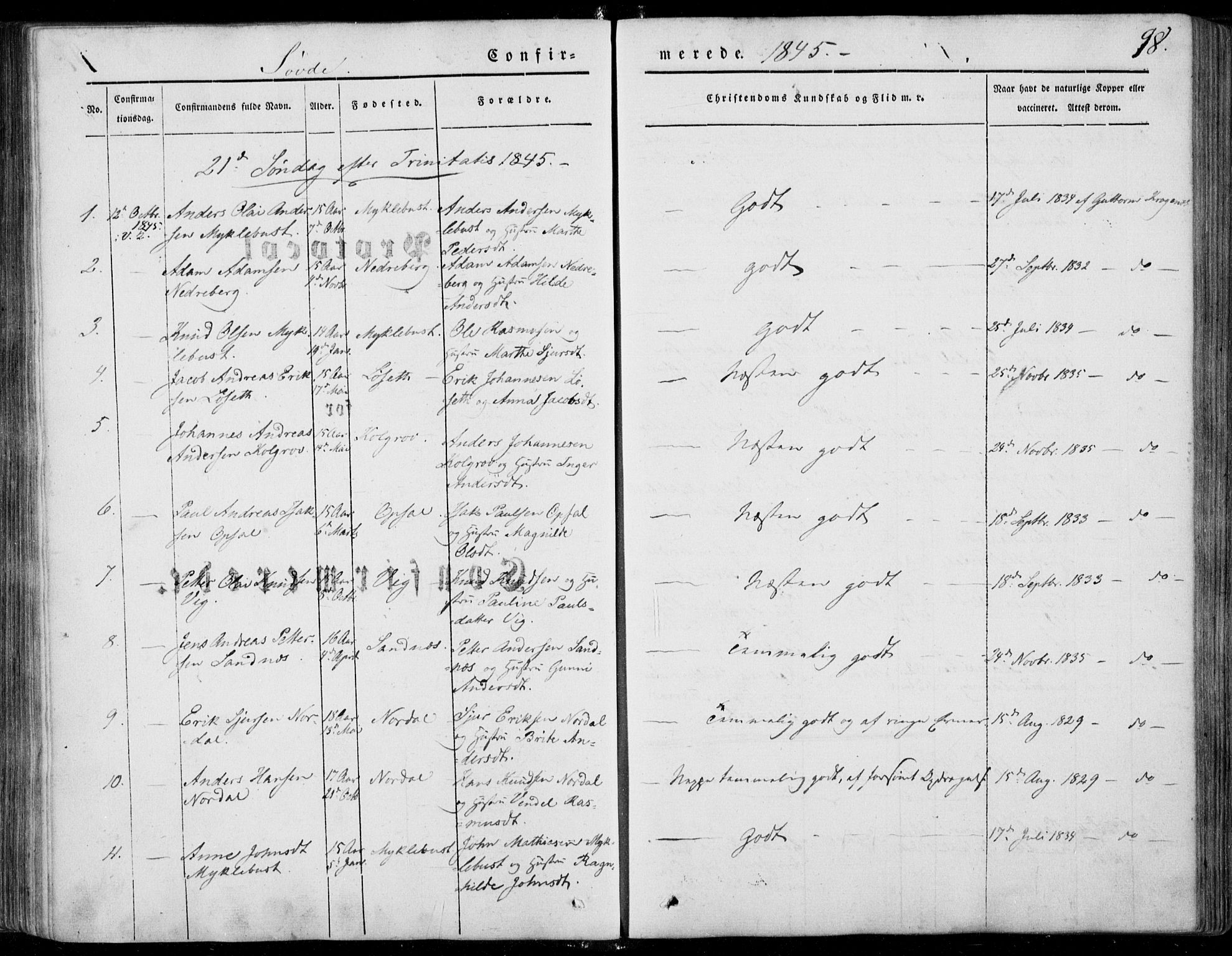 Ministerialprotokoller, klokkerbøker og fødselsregistre - Møre og Romsdal, SAT/A-1454/502/L0023: Parish register (official) no. 502A01, 1844-1873, p. 98