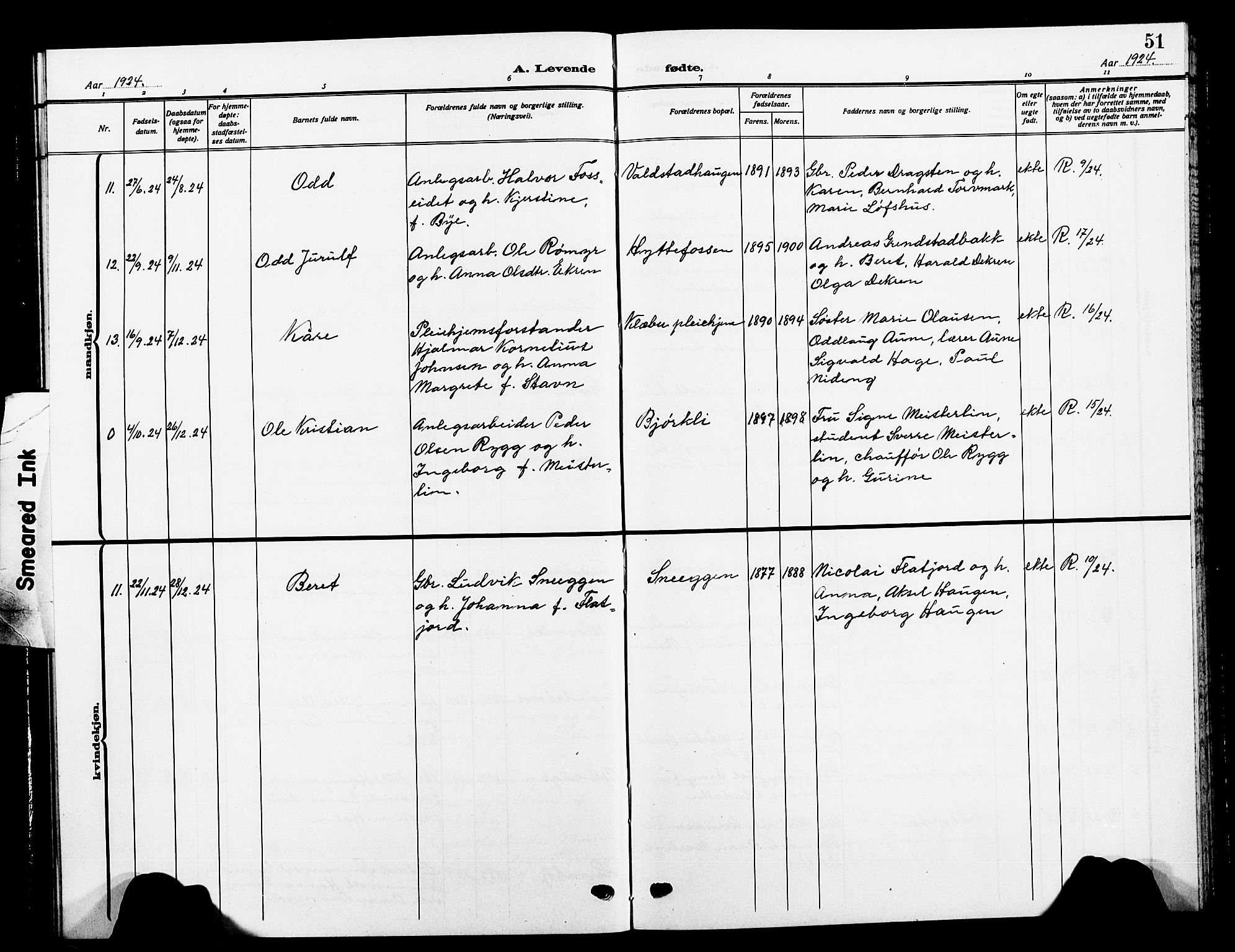 Ministerialprotokoller, klokkerbøker og fødselsregistre - Sør-Trøndelag, SAT/A-1456/618/L0453: Parish register (copy) no. 618C04, 1907-1925, p. 51