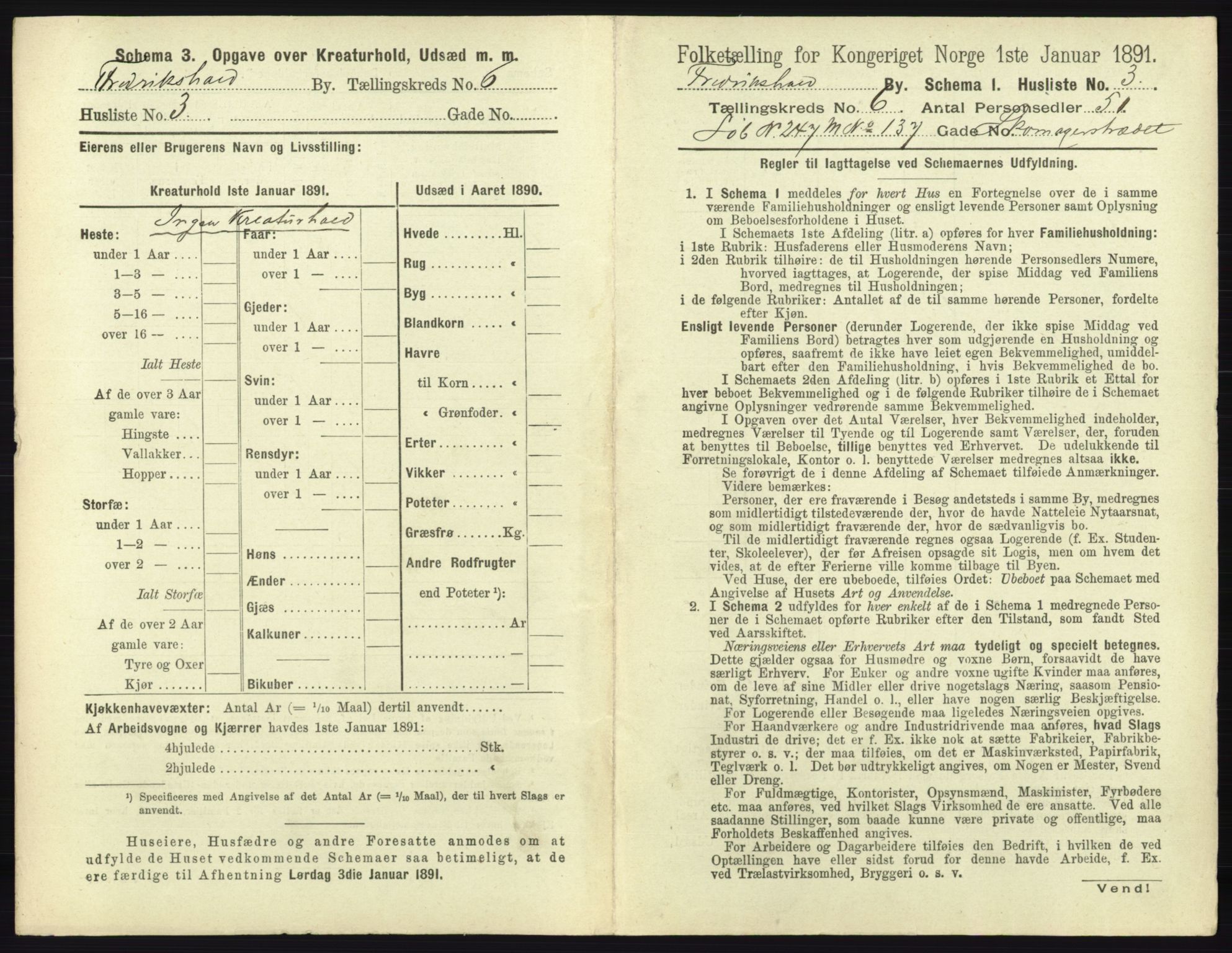 RA, 1891 census for 0101 Fredrikshald, 1891, p. 586