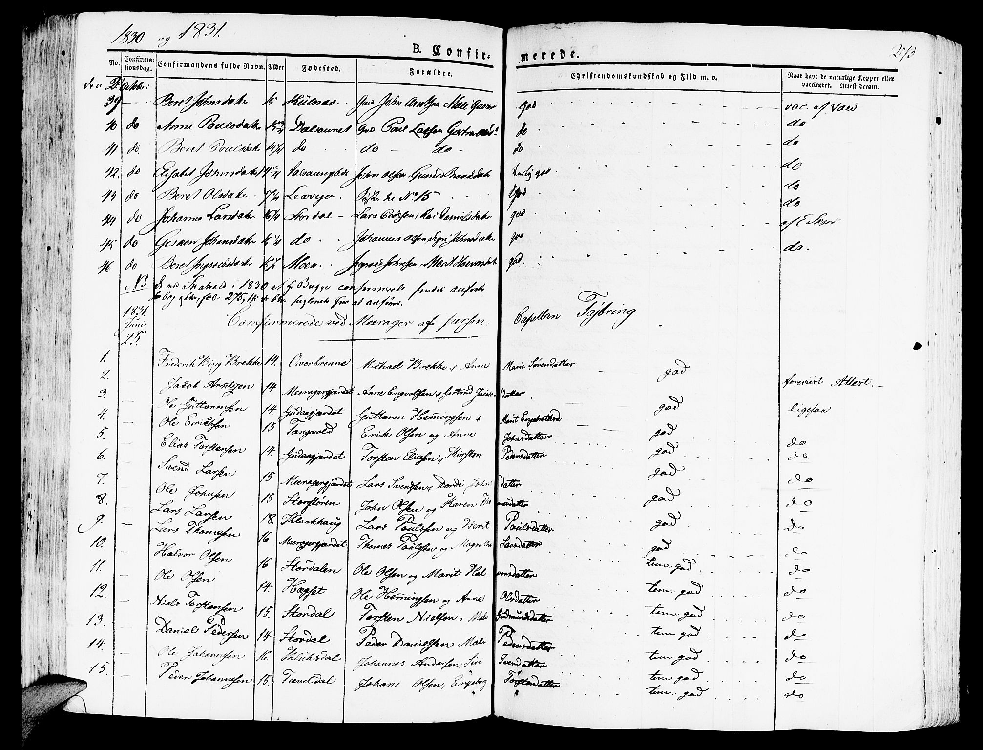 Ministerialprotokoller, klokkerbøker og fødselsregistre - Nord-Trøndelag, SAT/A-1458/709/L0070: Parish register (official) no. 709A10, 1820-1832, p. 273
