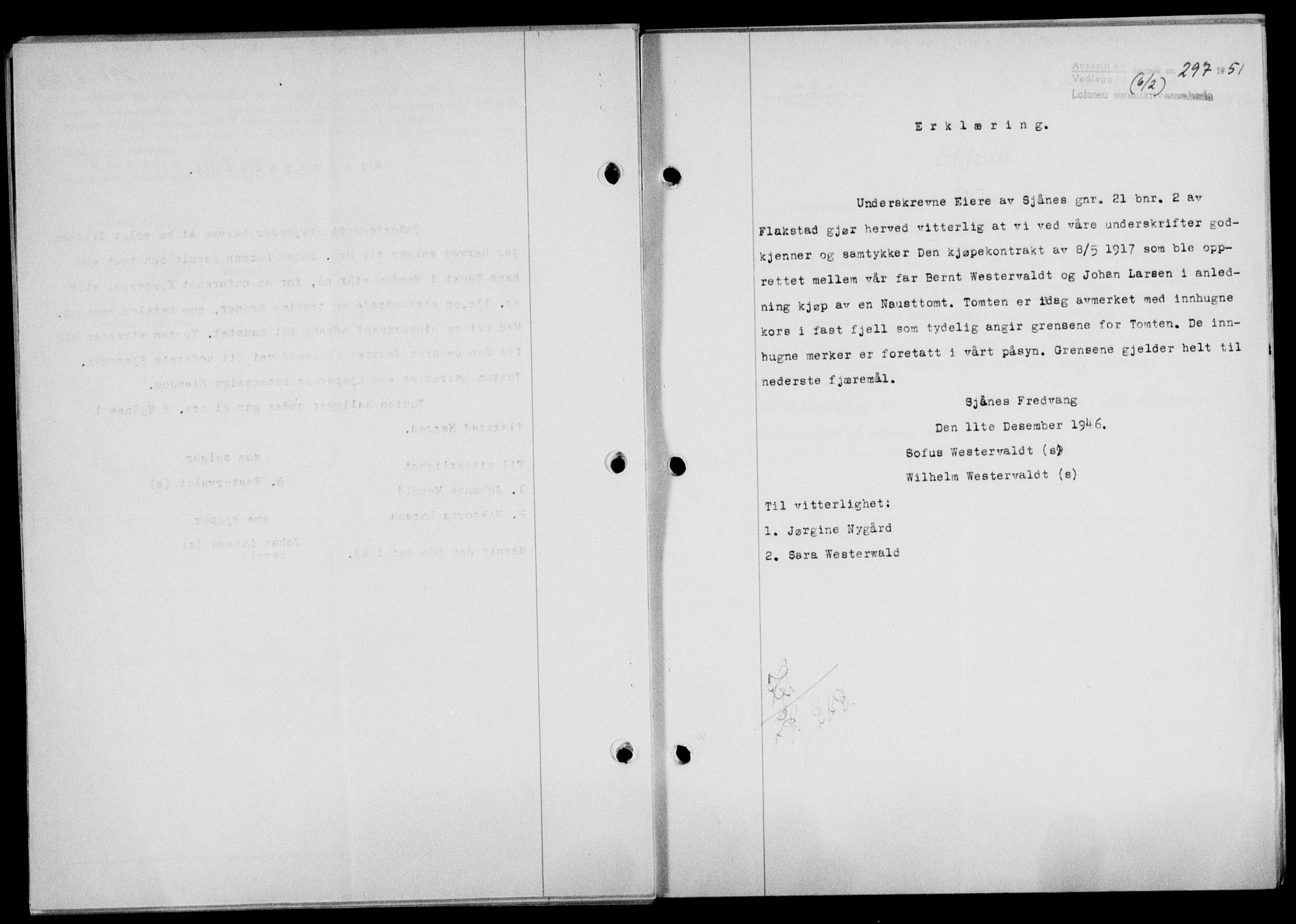 Lofoten sorenskriveri, SAT/A-0017/1/2/2C/L0025a: Mortgage book no. 25a, 1950-1951, Diary no: : 297/1951