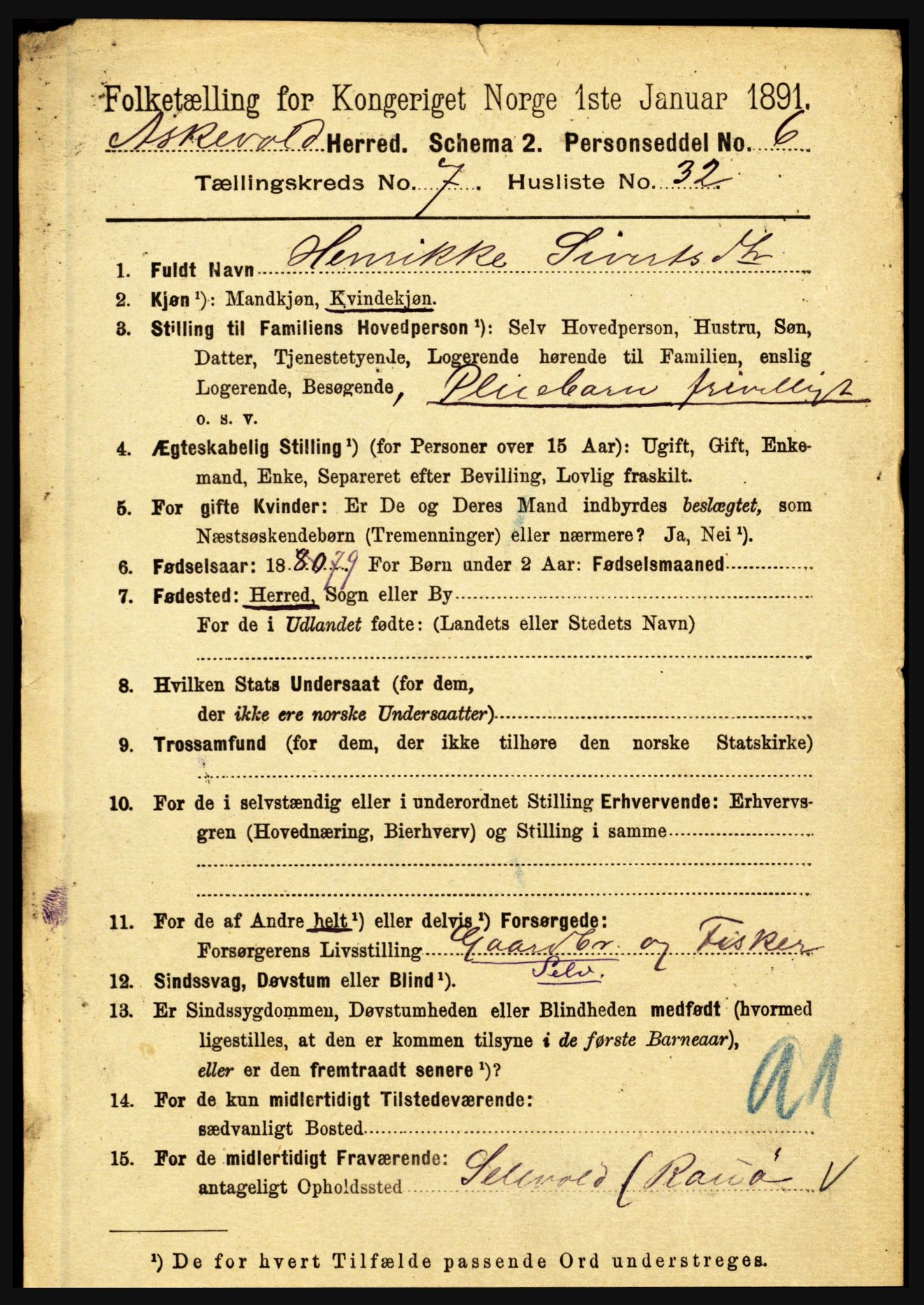 RA, 1891 census for 1428 Askvoll, 1891, p. 2083