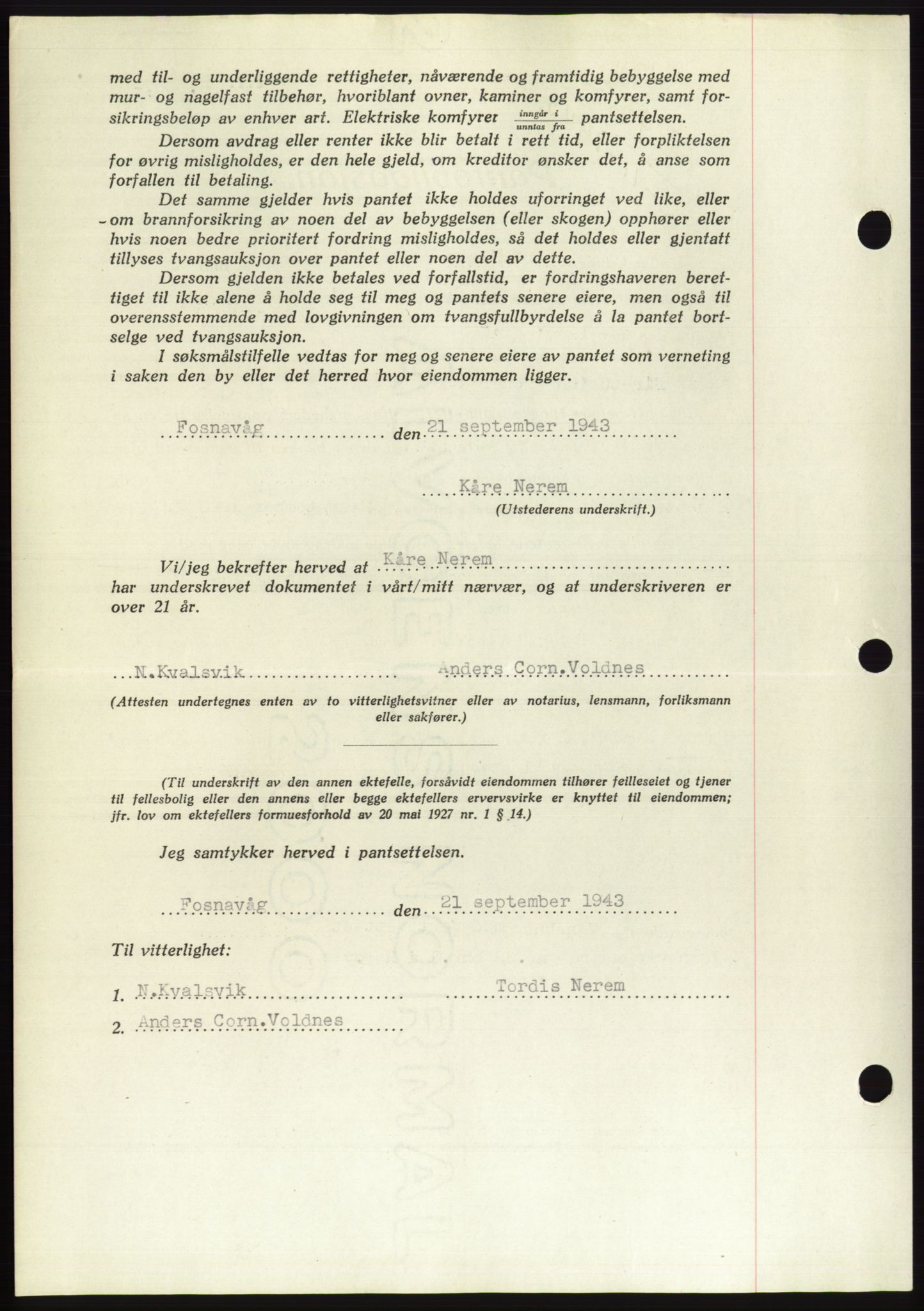 Søre Sunnmøre sorenskriveri, AV/SAT-A-4122/1/2/2C/L0114: Mortgage book no. 1-2B, 1943-1947, Diary no: : 925/1943