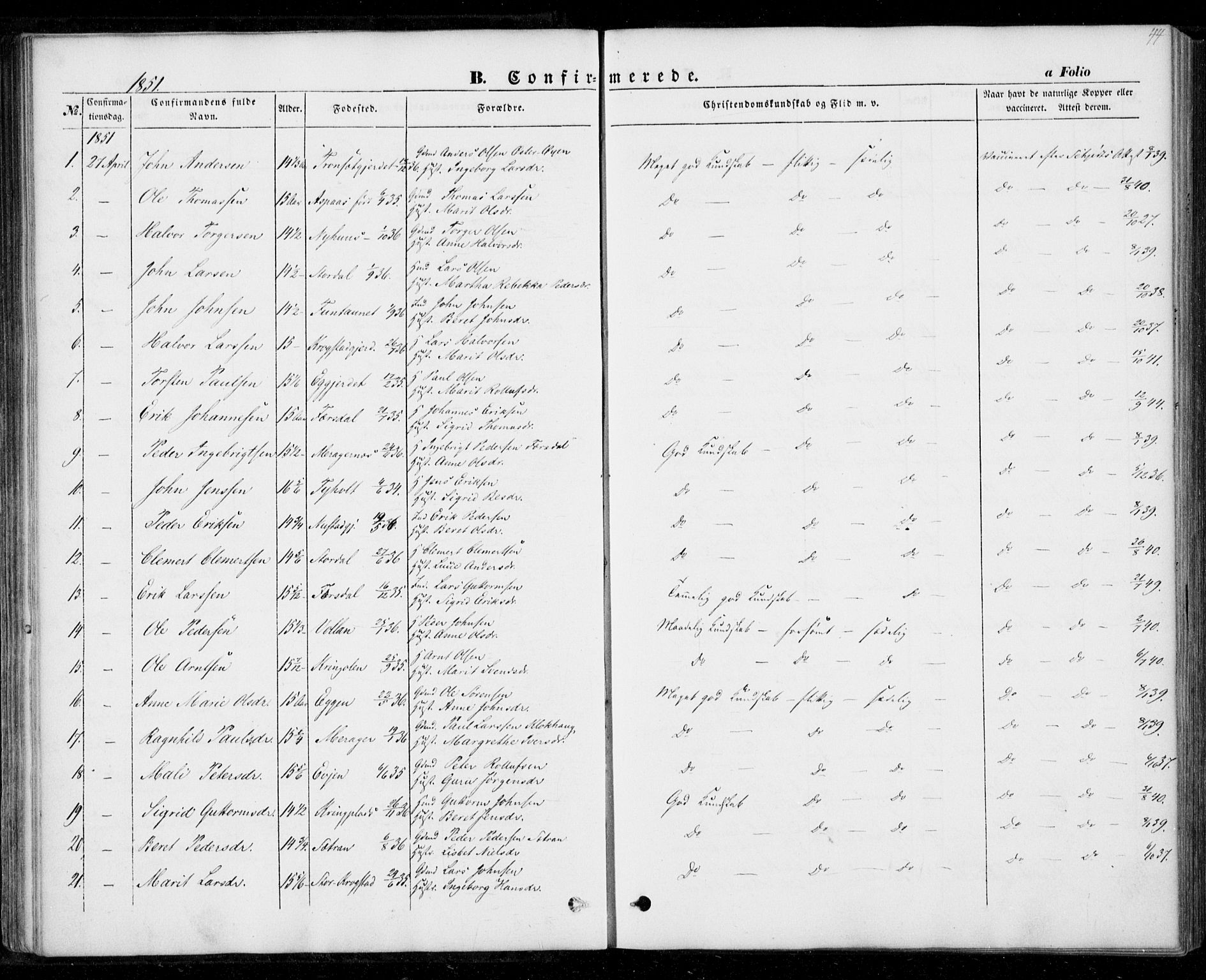 Ministerialprotokoller, klokkerbøker og fødselsregistre - Nord-Trøndelag, SAT/A-1458/706/L0040: Parish register (official) no. 706A01, 1850-1861, p. 44