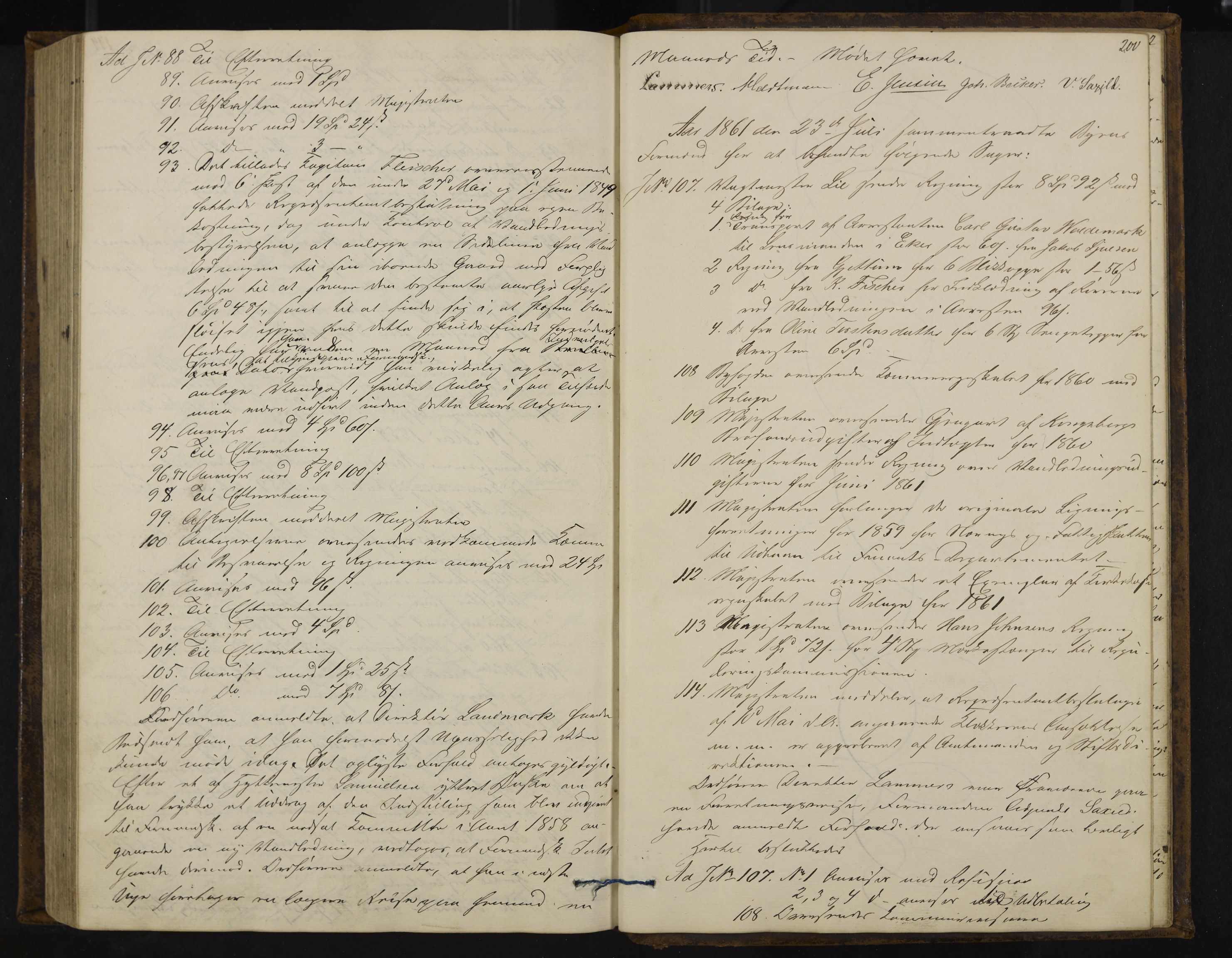 Kongsberg formannskap og sentraladministrasjon, IKAK/0604021-1/A/L0003: Møtebok med register, 1856-1861, p. 200