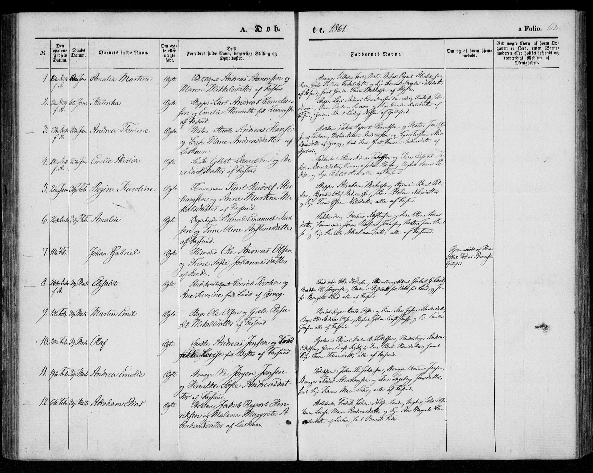 Farsund sokneprestkontor, SAK/1111-0009/F/Fa/L0004: Parish register (official) no. A 4, 1847-1863, p. 62