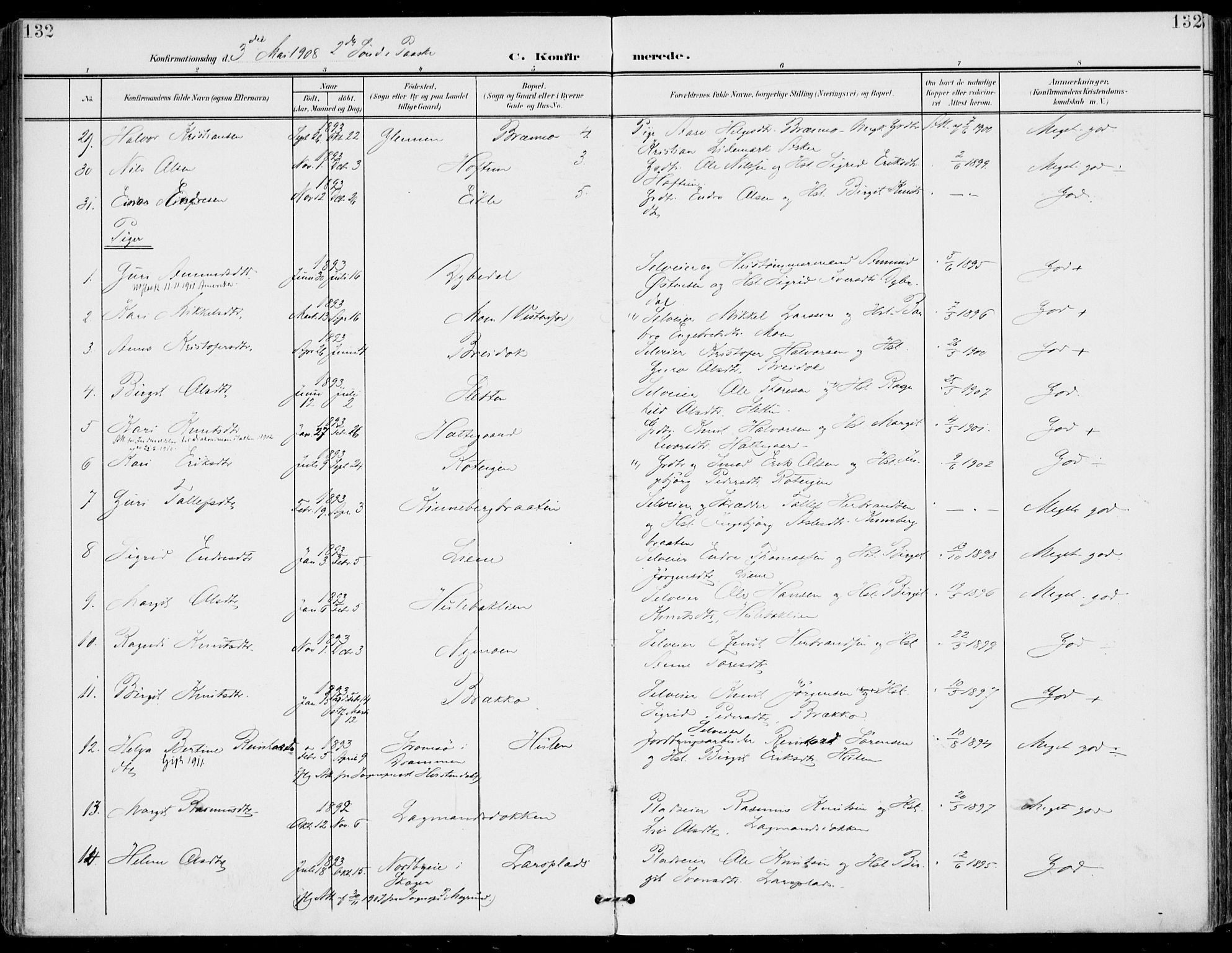 Gol kirkebøker, AV/SAKO-A-226/F/Fa/L0006: Parish register (official) no. I 6, 1901-1918, p. 132