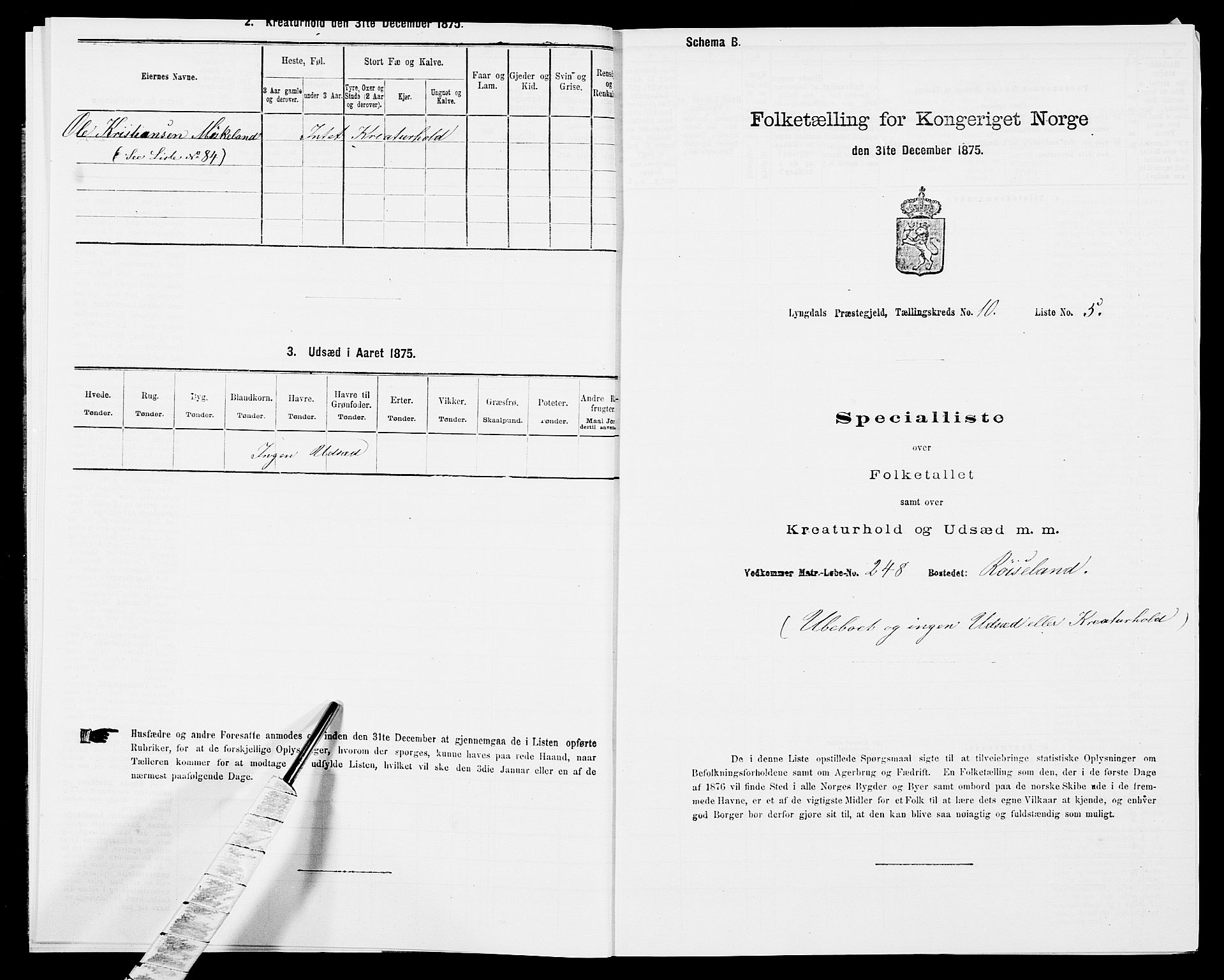 SAK, 1875 census for 1032P Lyngdal, 1875, p. 1529