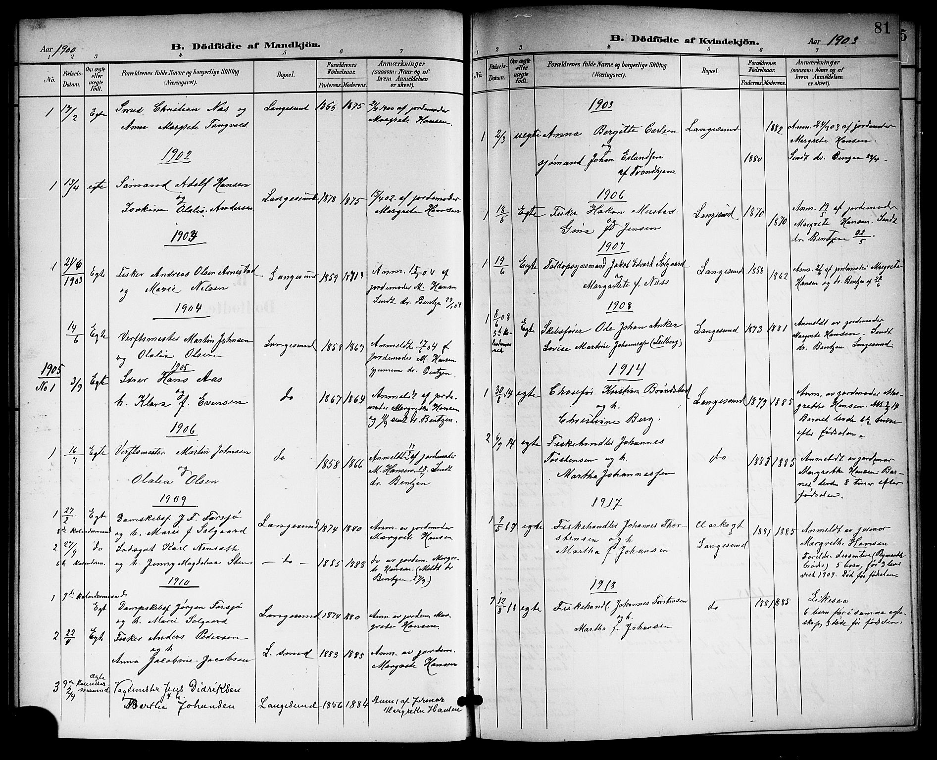 Langesund kirkebøker, SAKO/A-280/G/Ga/L0006: Parish register (copy) no. 6, 1899-1918, p. 81