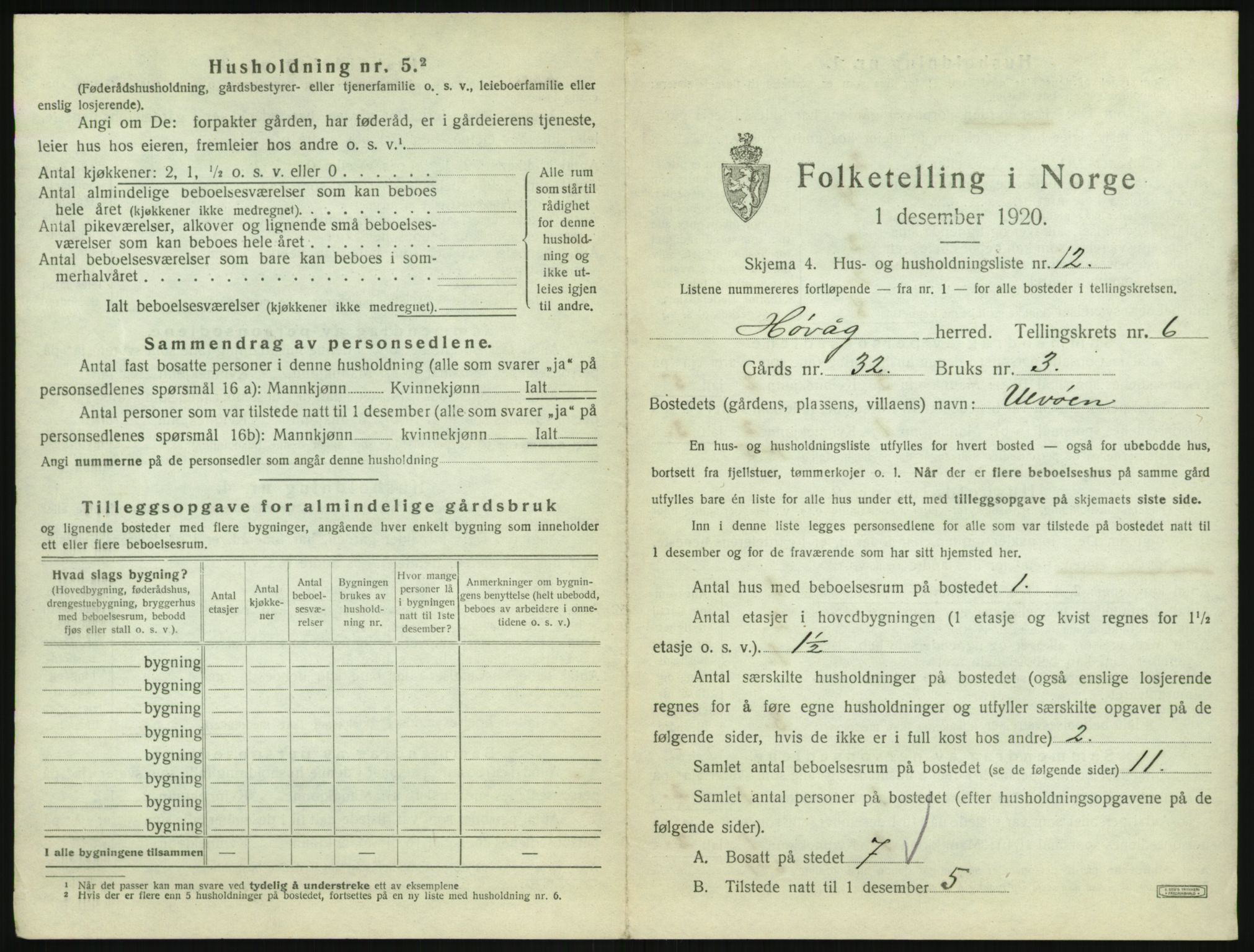 SAK, 1920 census for Høvåg, 1920, p. 522