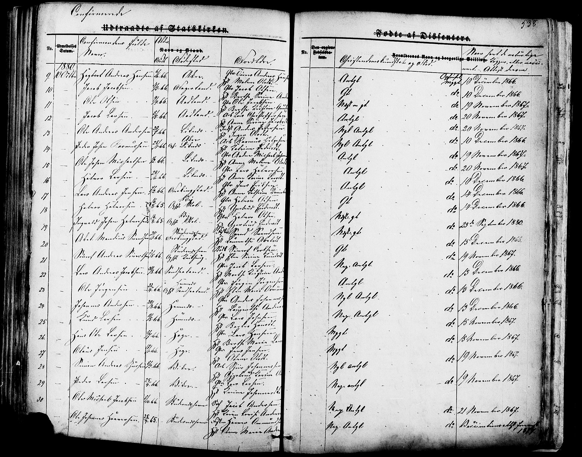Skudenes sokneprestkontor, SAST/A -101849/H/Ha/Haa/L0006: Parish register (official) no. A 4, 1864-1881, p. 538
