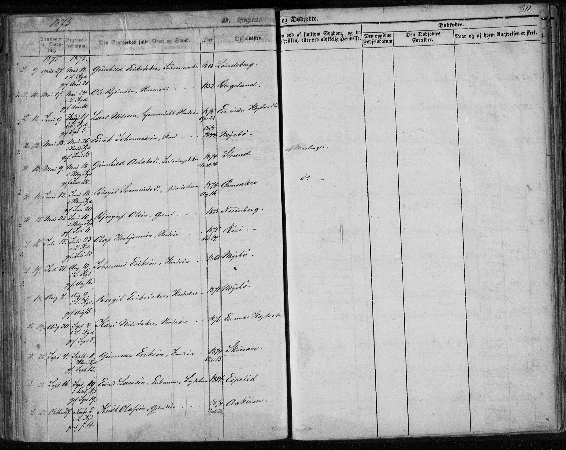 Lårdal kirkebøker, SAKO/A-284/F/Fa/L0006: Parish register (official) no. I 6, 1861-1886, p. 311