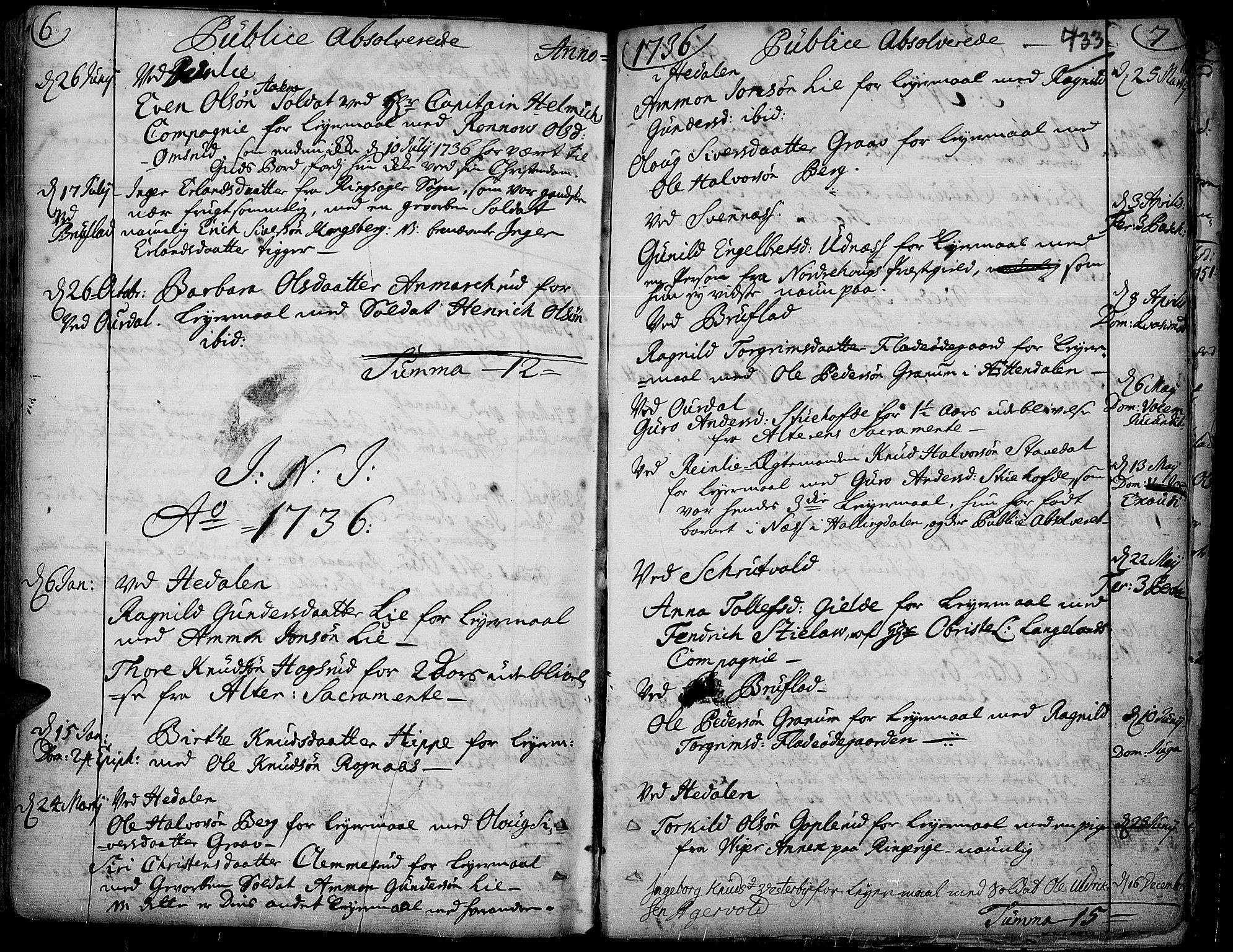 Aurdal prestekontor, AV/SAH-PREST-126/H/Ha/Haa/L0004: Parish register (official) no. 4, 1730-1762, p. 6-7