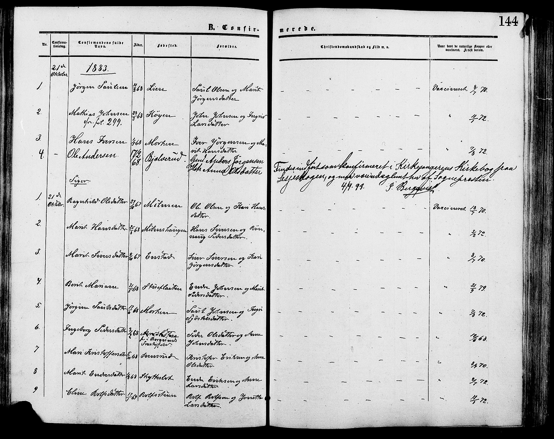 Lesja prestekontor, SAH/PREST-068/H/Ha/Haa/L0009: Parish register (official) no. 9, 1854-1889, p. 144