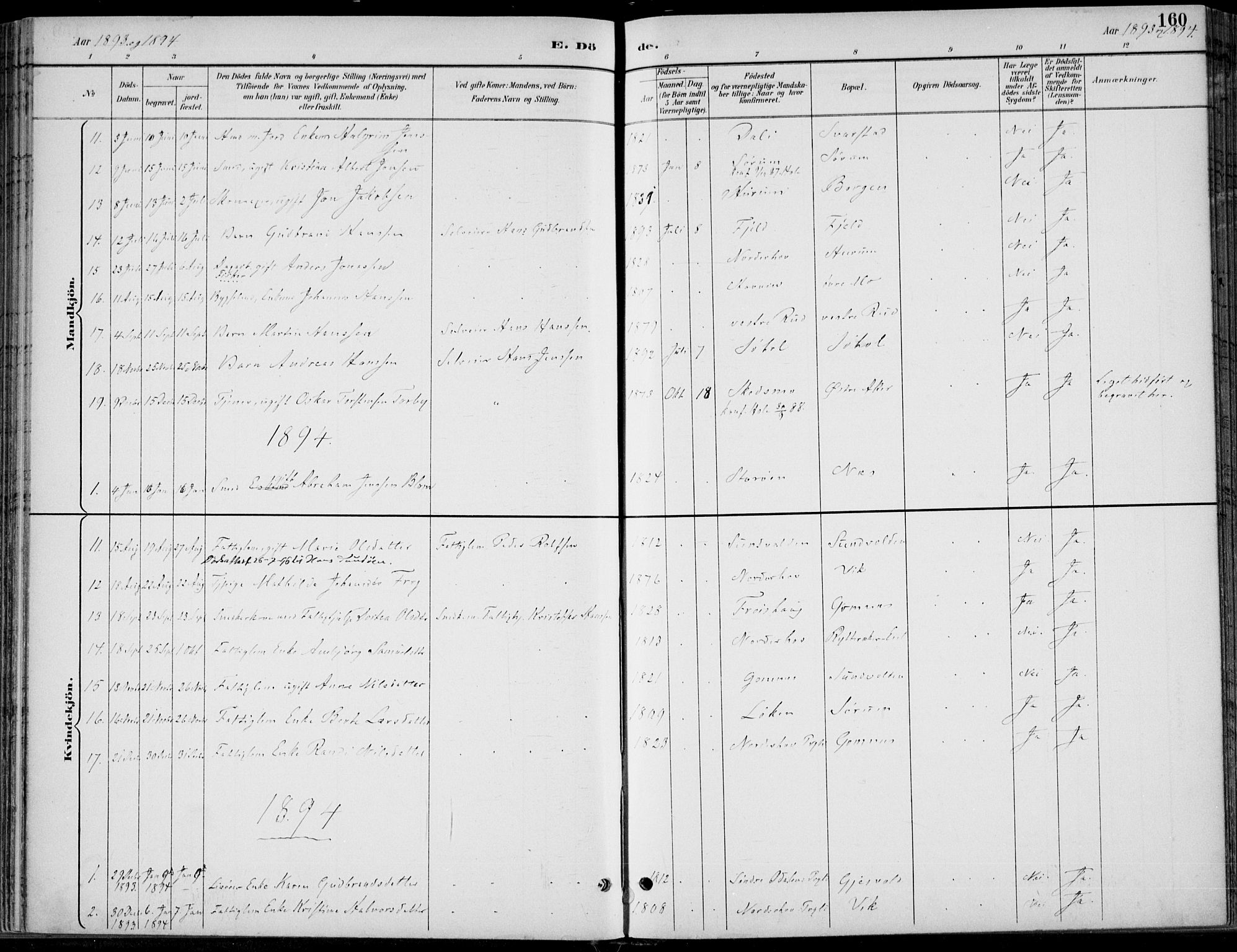 Hole kirkebøker, SAKO/A-228/F/Fa/L0009: Parish register (official) no. I 9, 1892-1907, p. 160
