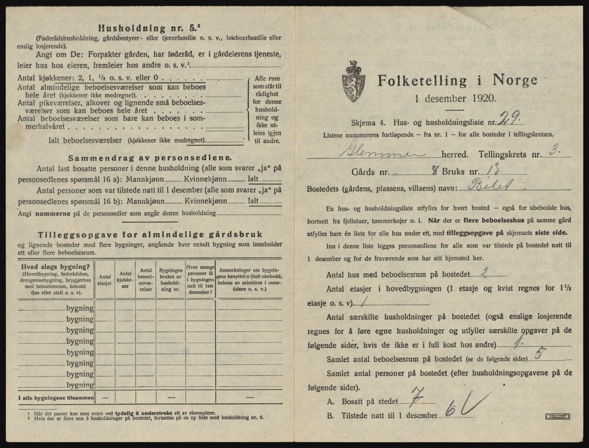 SAO, 1920 census for Glemmen, 1920, p. 505