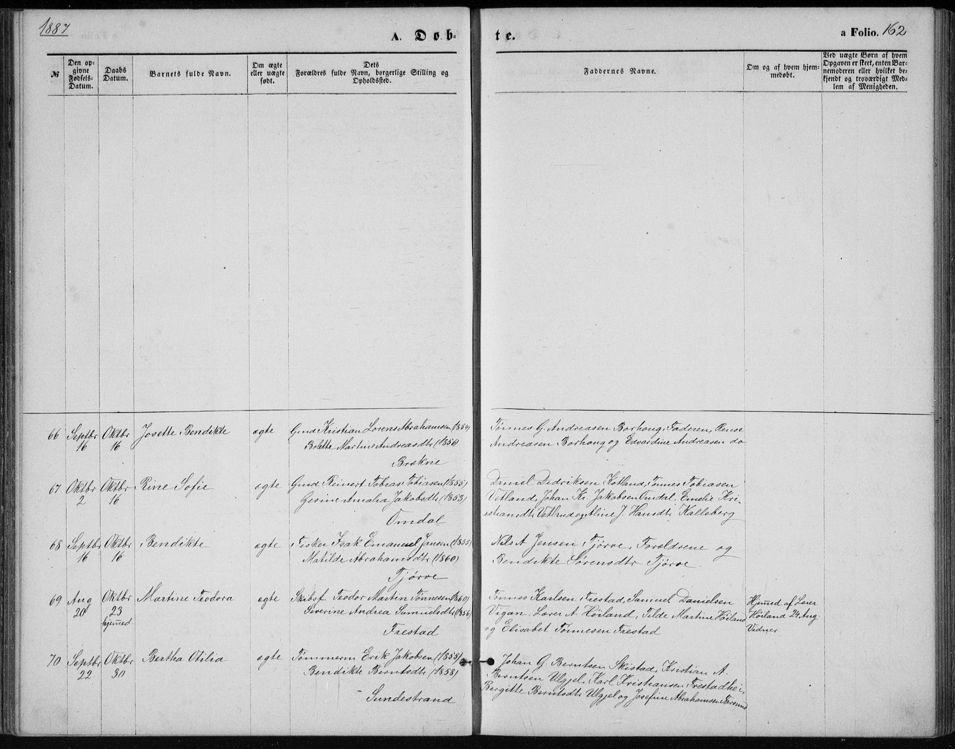 Lista sokneprestkontor, AV/SAK-1111-0027/F/Fb/L0004: Parish register (copy) no. B 4, 1877-1891, p. 162