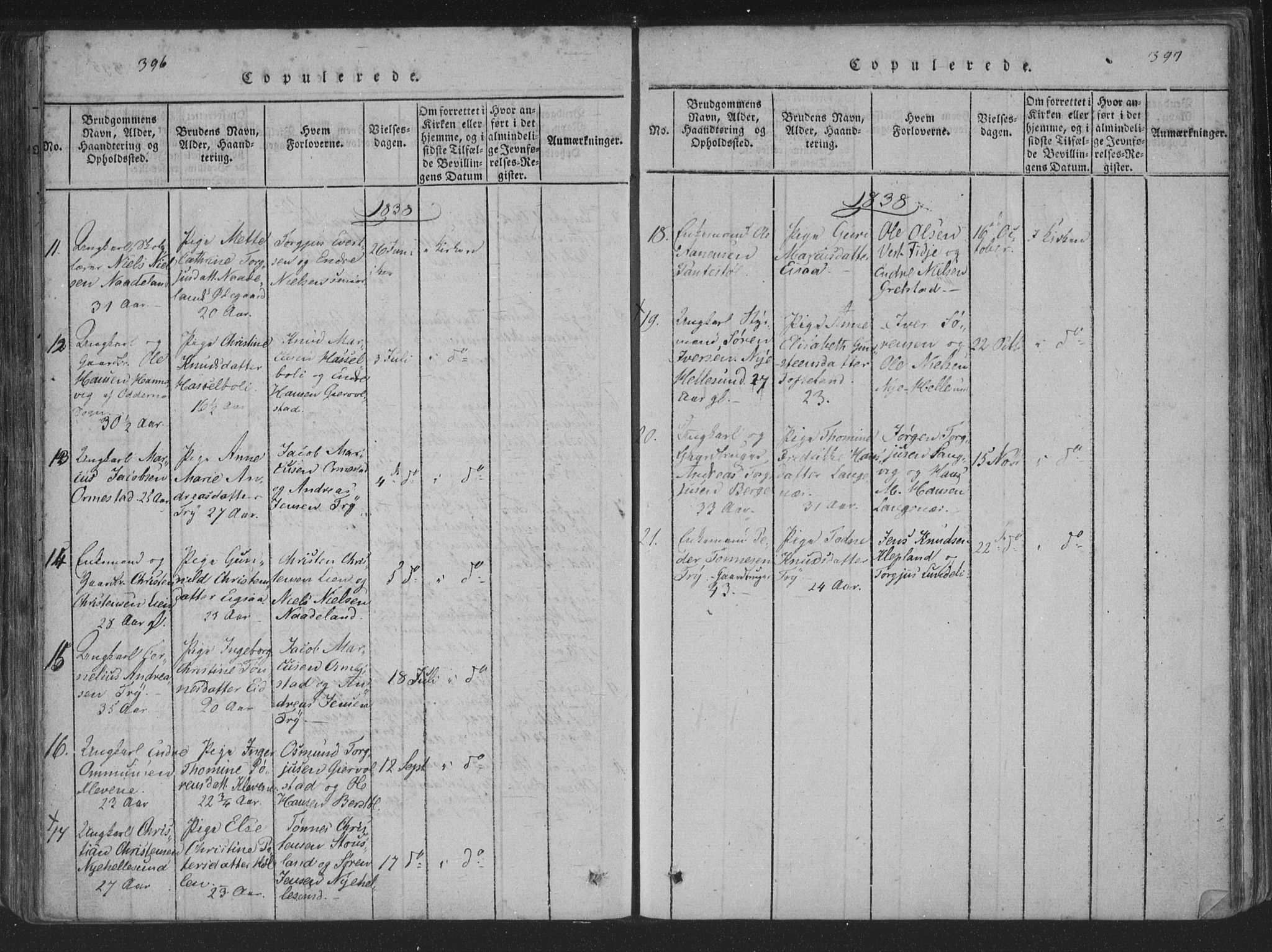 Søgne sokneprestkontor, SAK/1111-0037/F/Fa/Fab/L0008: Parish register (official) no. A 8, 1821-1838, p. 396-397