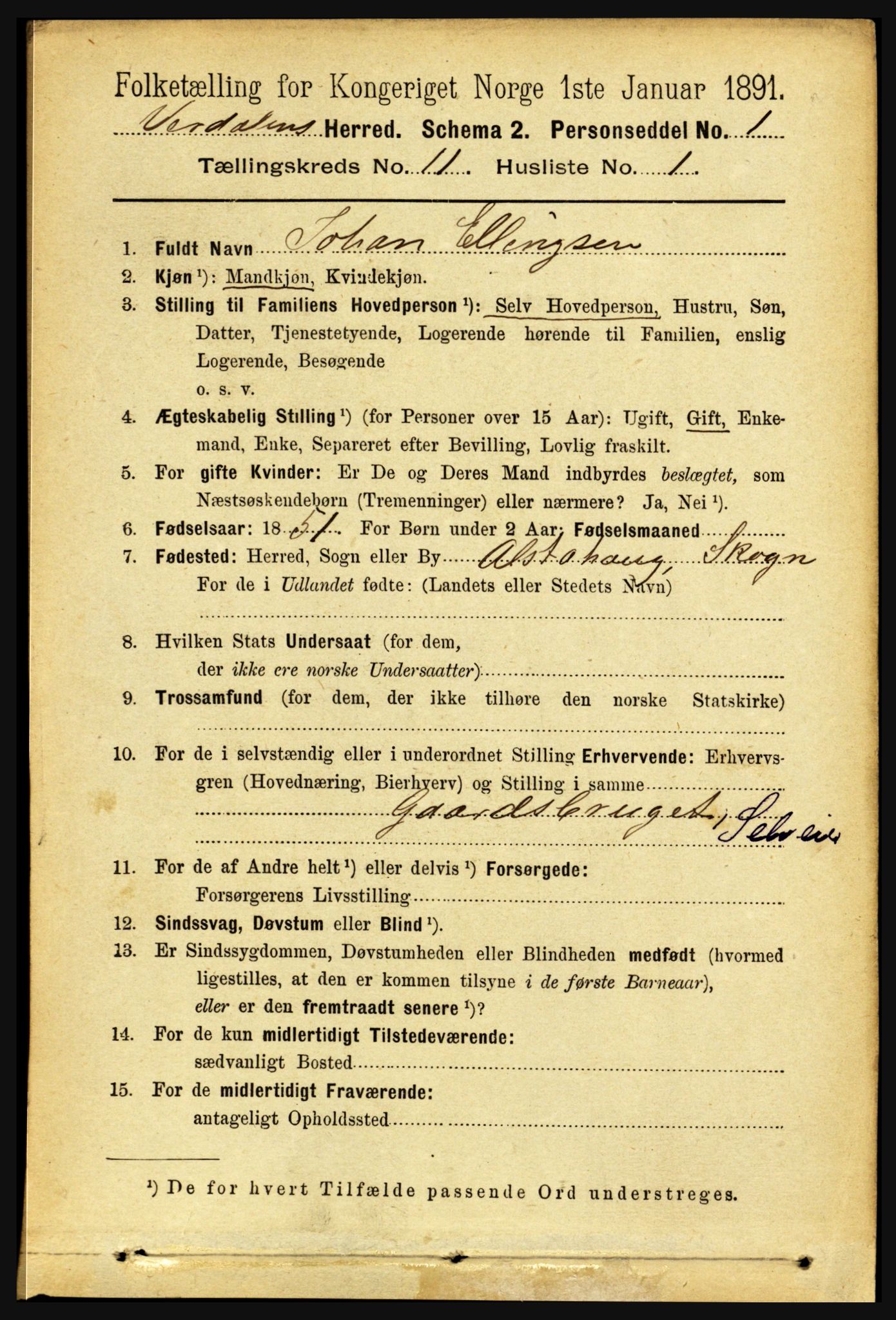 RA, 1891 census for 1721 Verdal, 1891, p. 5945