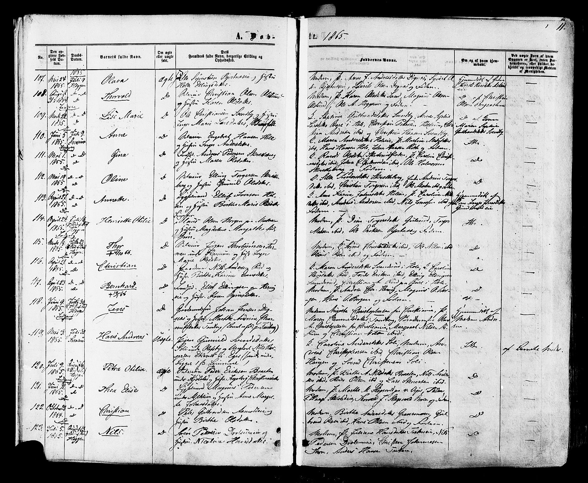 Modum kirkebøker, SAKO/A-234/F/Fa/L0010: Parish register (official) no. 10, 1865-1876, p. 11