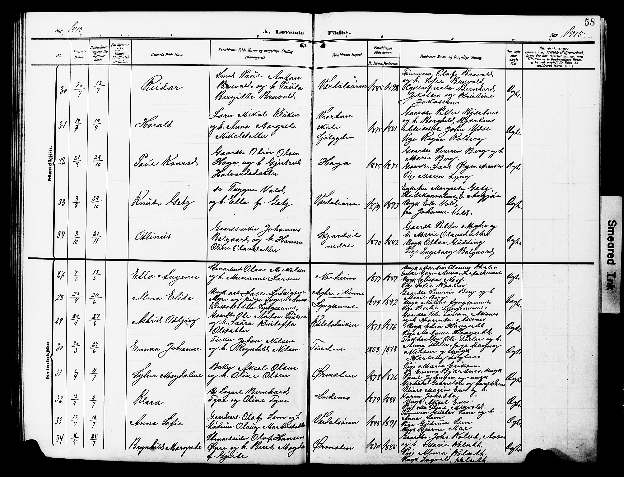 Ministerialprotokoller, klokkerbøker og fødselsregistre - Nord-Trøndelag, AV/SAT-A-1458/723/L0258: Parish register (copy) no. 723C06, 1908-1927, p. 58