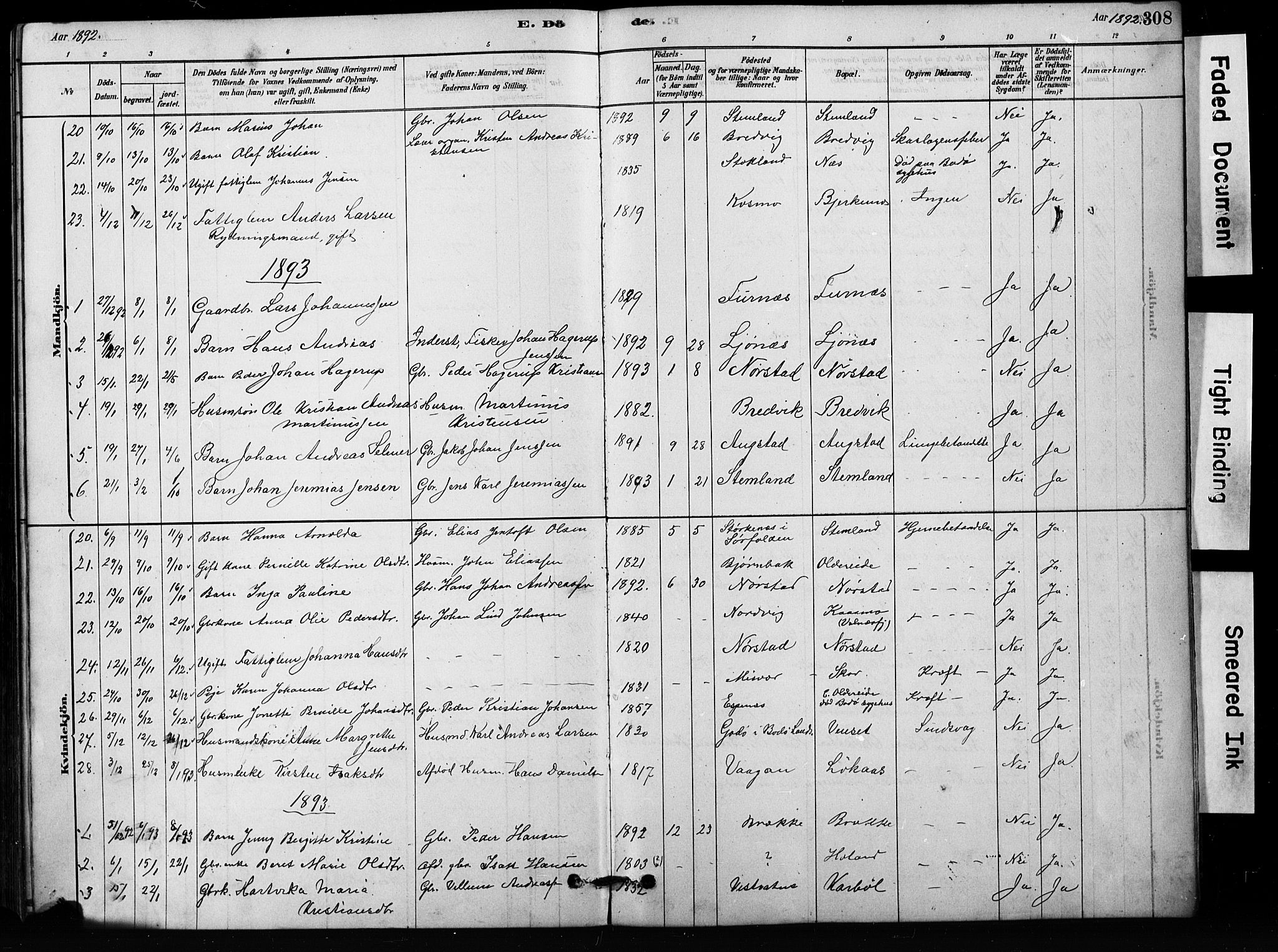 Ministerialprotokoller, klokkerbøker og fødselsregistre - Nordland, SAT/A-1459/852/L0754: Parish register (copy) no. 852C05, 1878-1894, p. 308