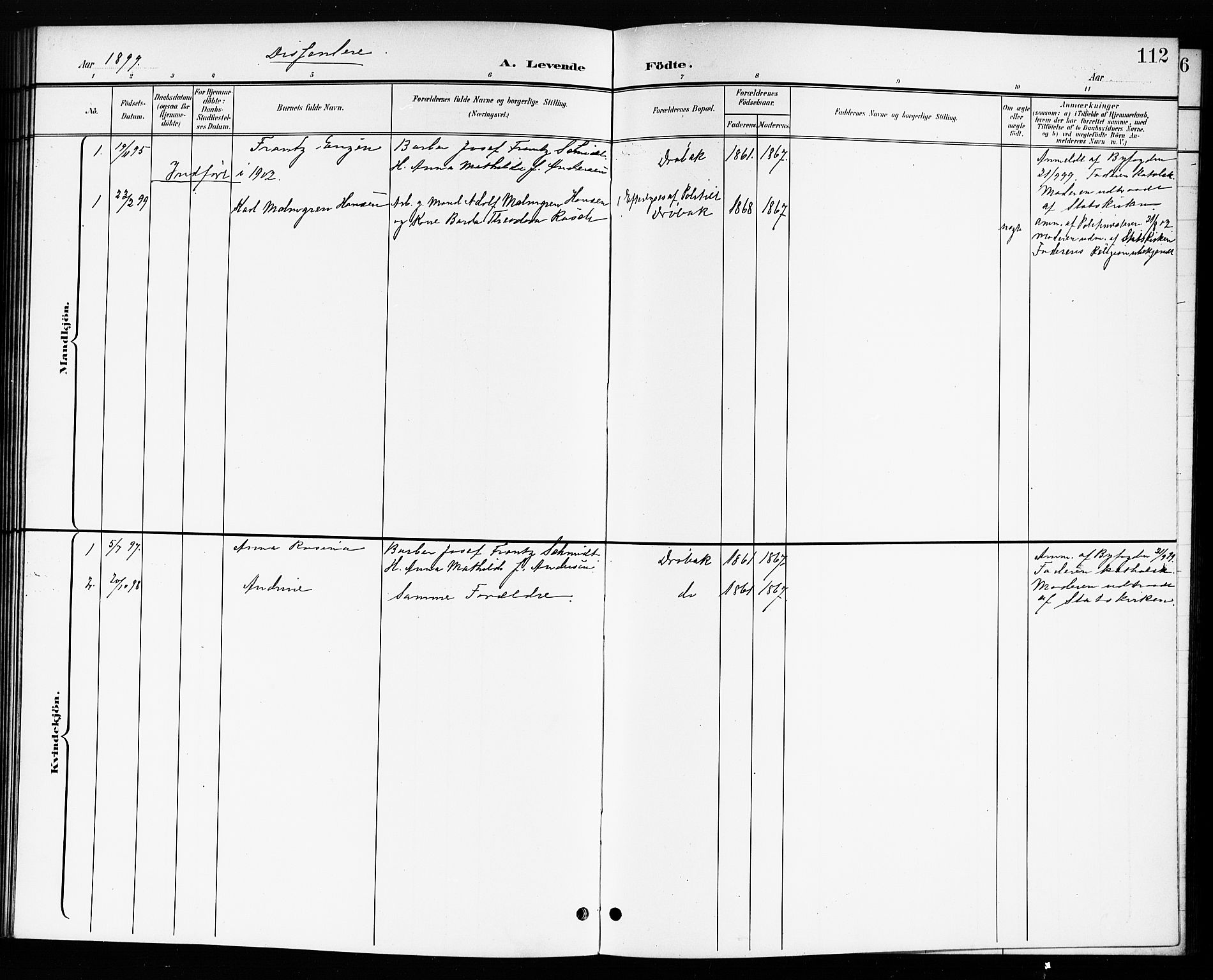 Drøbak prestekontor Kirkebøker, AV/SAO-A-10142a/G/Ga/L0001: Parish register (copy) no. I 1, 1897-1917, p. 112