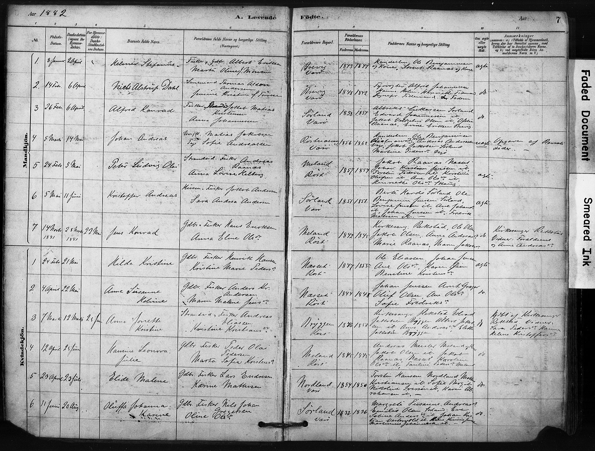 Ministerialprotokoller, klokkerbøker og fødselsregistre - Nordland, AV/SAT-A-1459/807/L0122: Parish register (official) no. 807A05, 1880-1902, p. 7