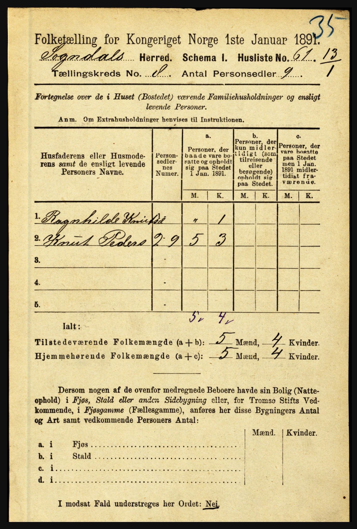 RA, 1891 census for 1420 Sogndal, 1891, p. 3304