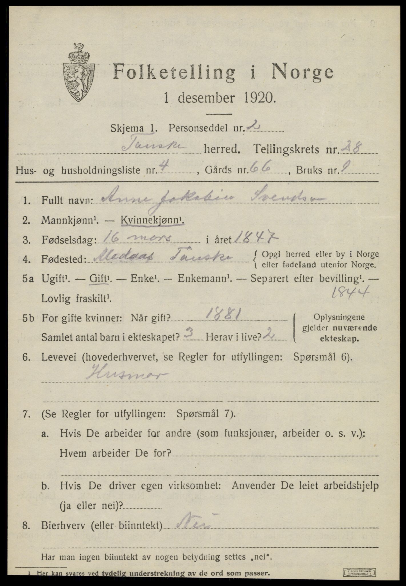 SAT, 1920 census for Fauske, 1920, p. 17000