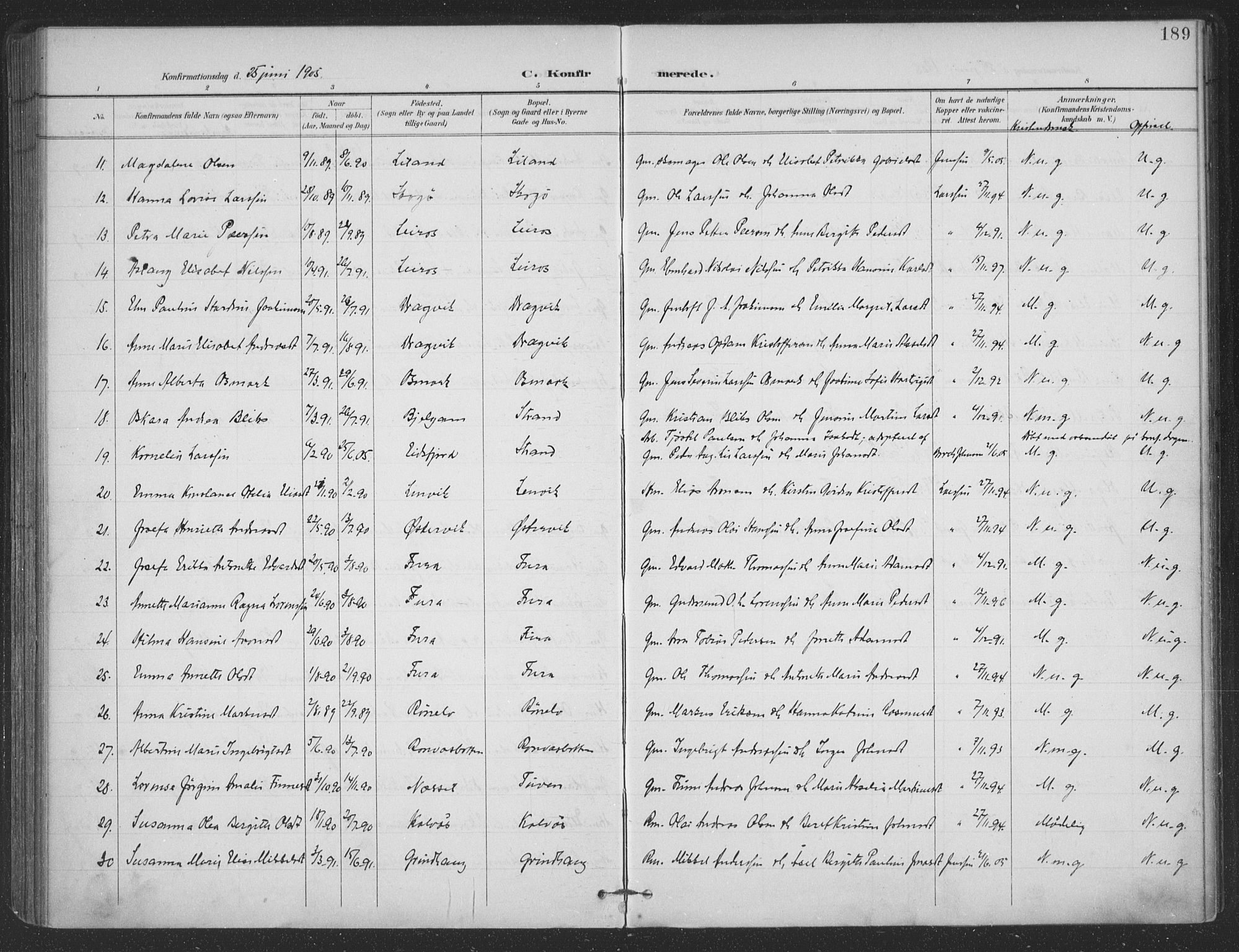 Ministerialprotokoller, klokkerbøker og fødselsregistre - Nordland, AV/SAT-A-1459/863/L0899: Parish register (official) no. 863A11, 1897-1906, p. 189