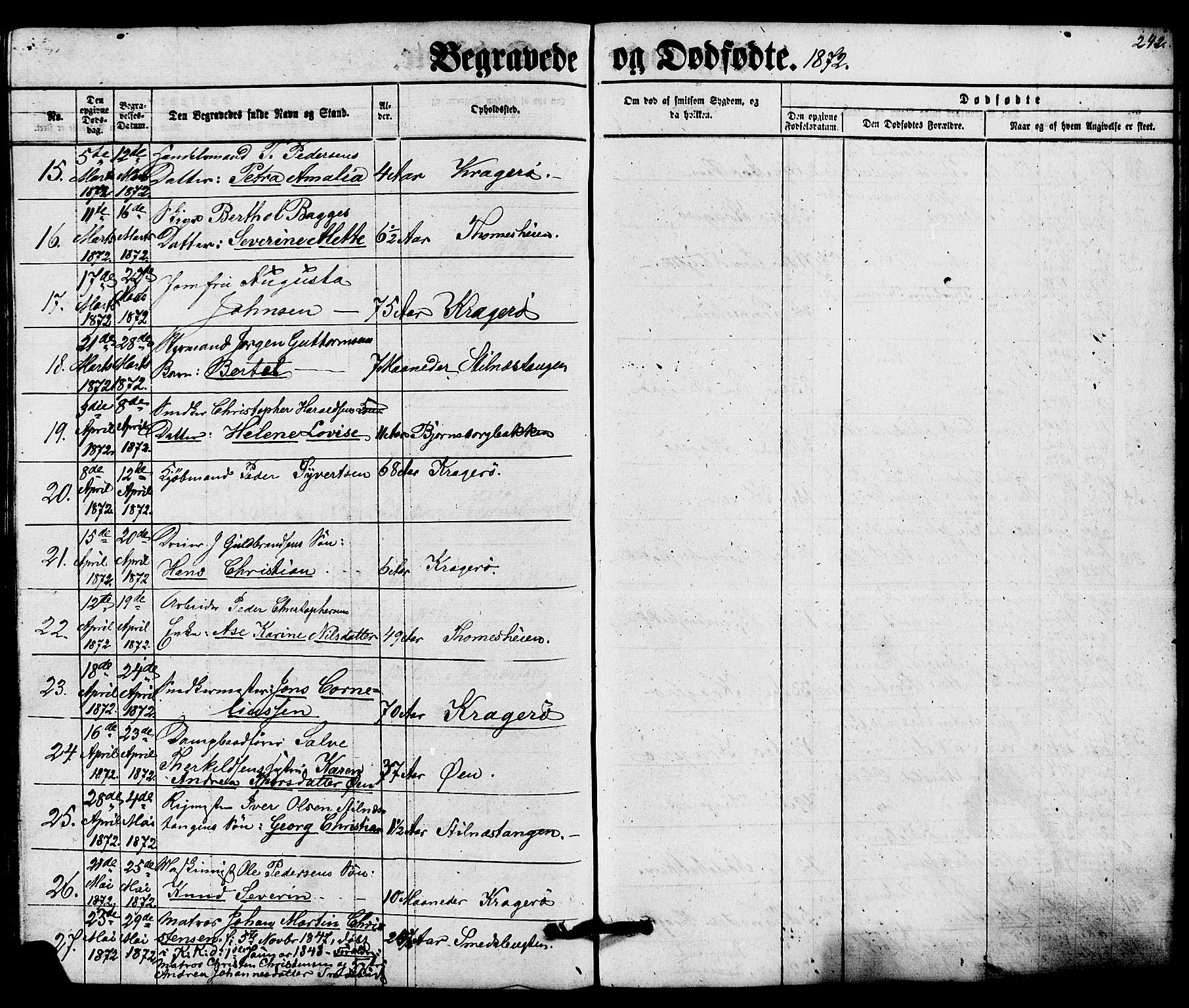 Kragerø kirkebøker, AV/SAKO-A-278/G/Ga/L0005: Parish register (copy) no. 5, 1865-1881, p. 242