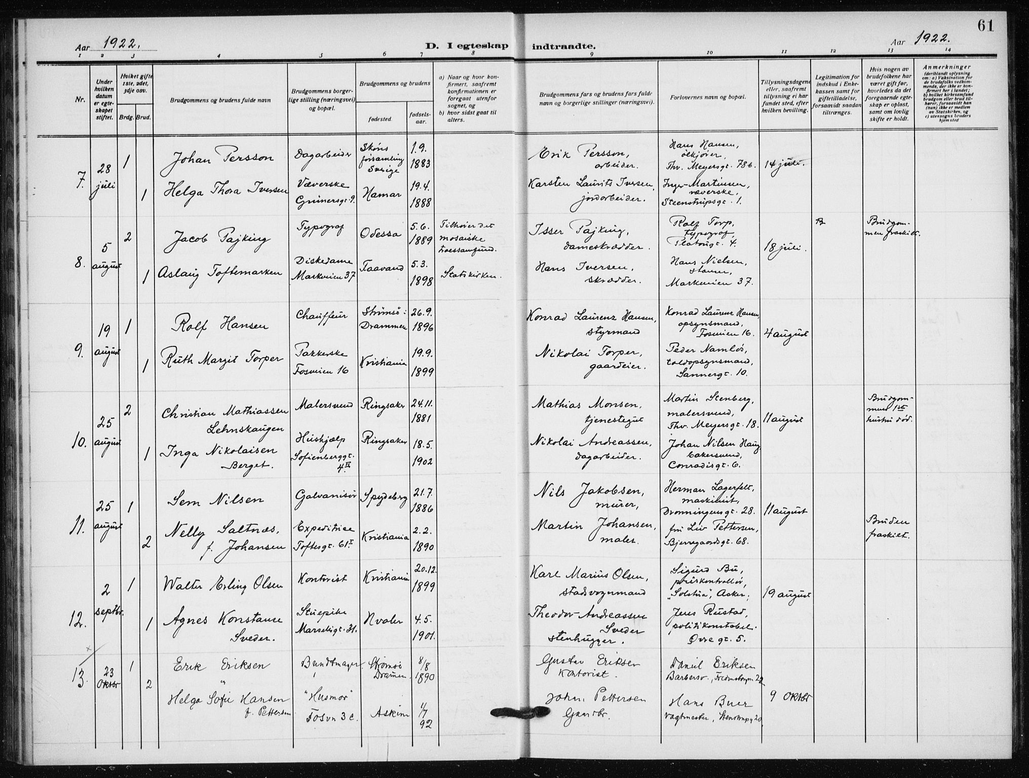 Hauge prestekontor Kirkebøker, AV/SAO-A-10849/F/Fa/L0004: Parish register (official) no. 4, 1917-1938, p. 61