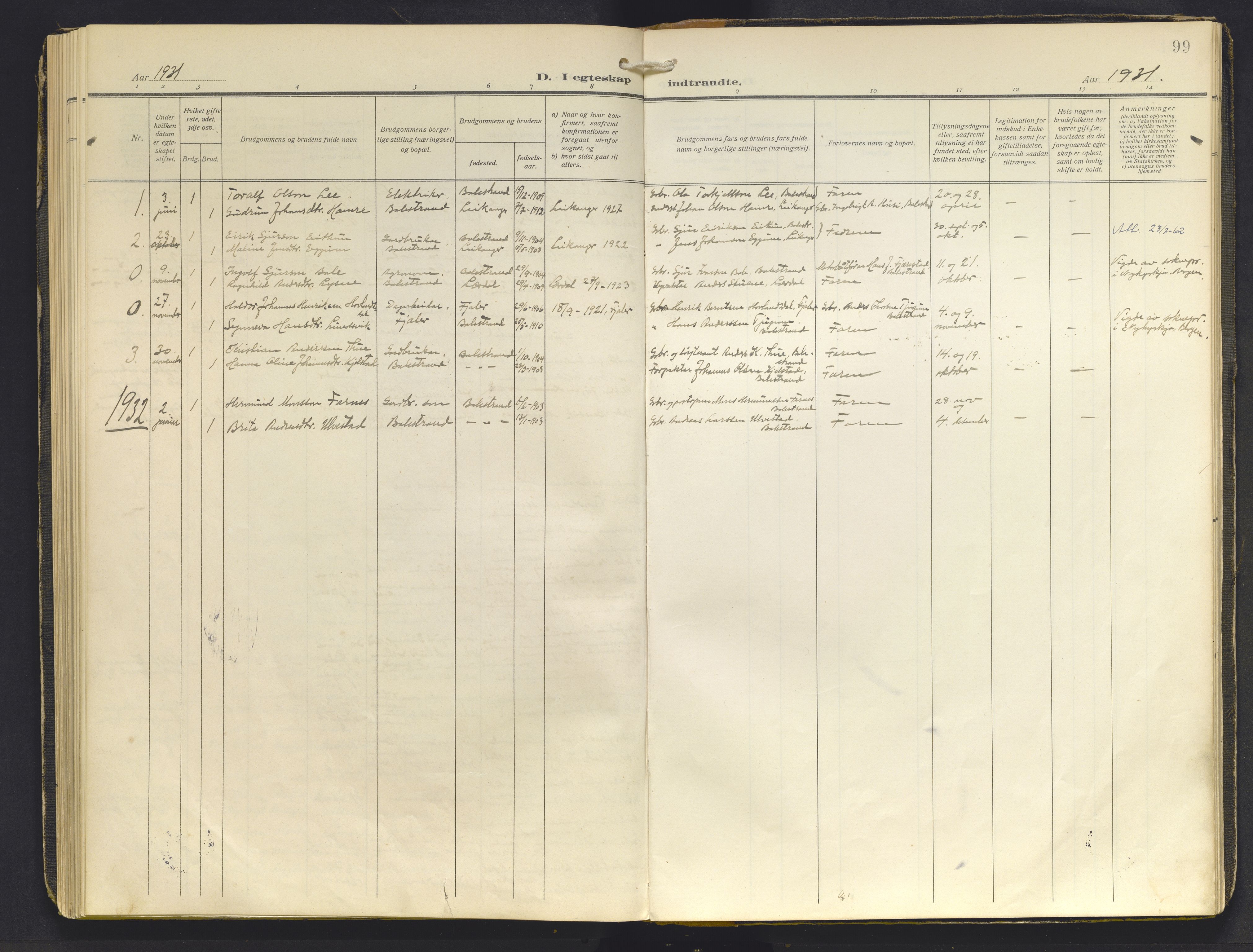 Balestrand sokneprestembete, AV/SAB-A-79601/H/Haa/Haab/L0002: Parish register (official) no. B 2, 1911-1932, p. 99