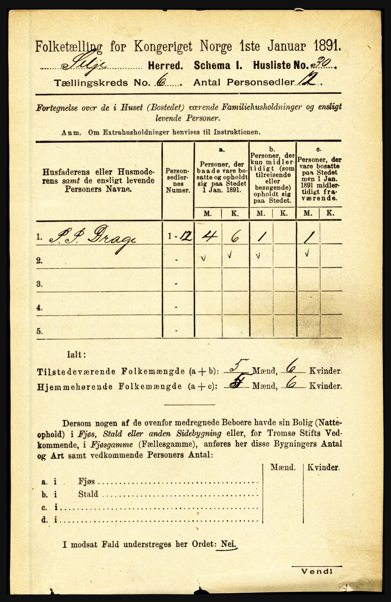 RA, 1891 census for 1441 Selje, 1891, p. 1646